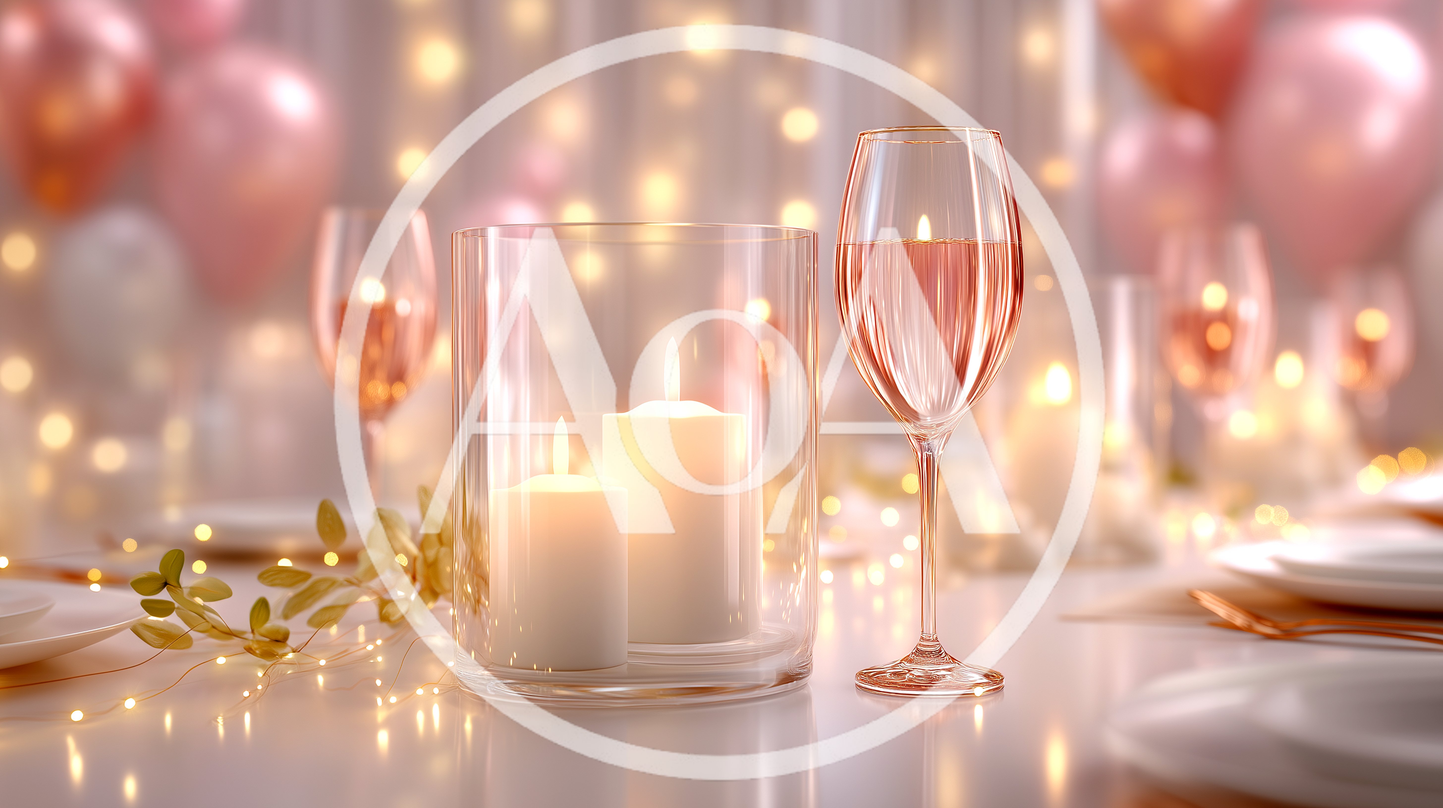 Romantic Table Setting With Candles And Wine Glasses