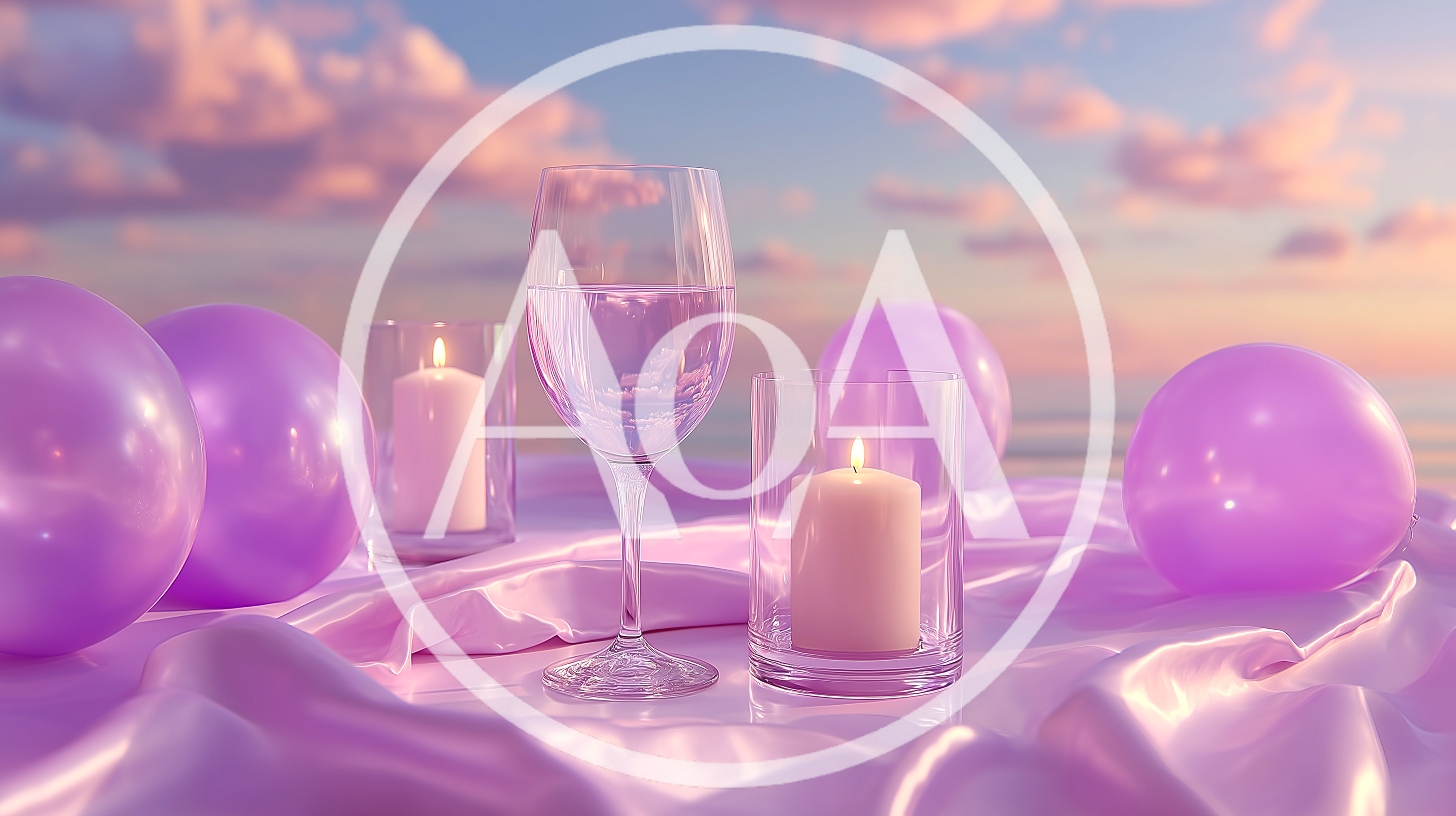 Romantic Table Setting With Purple Balloons And Candles