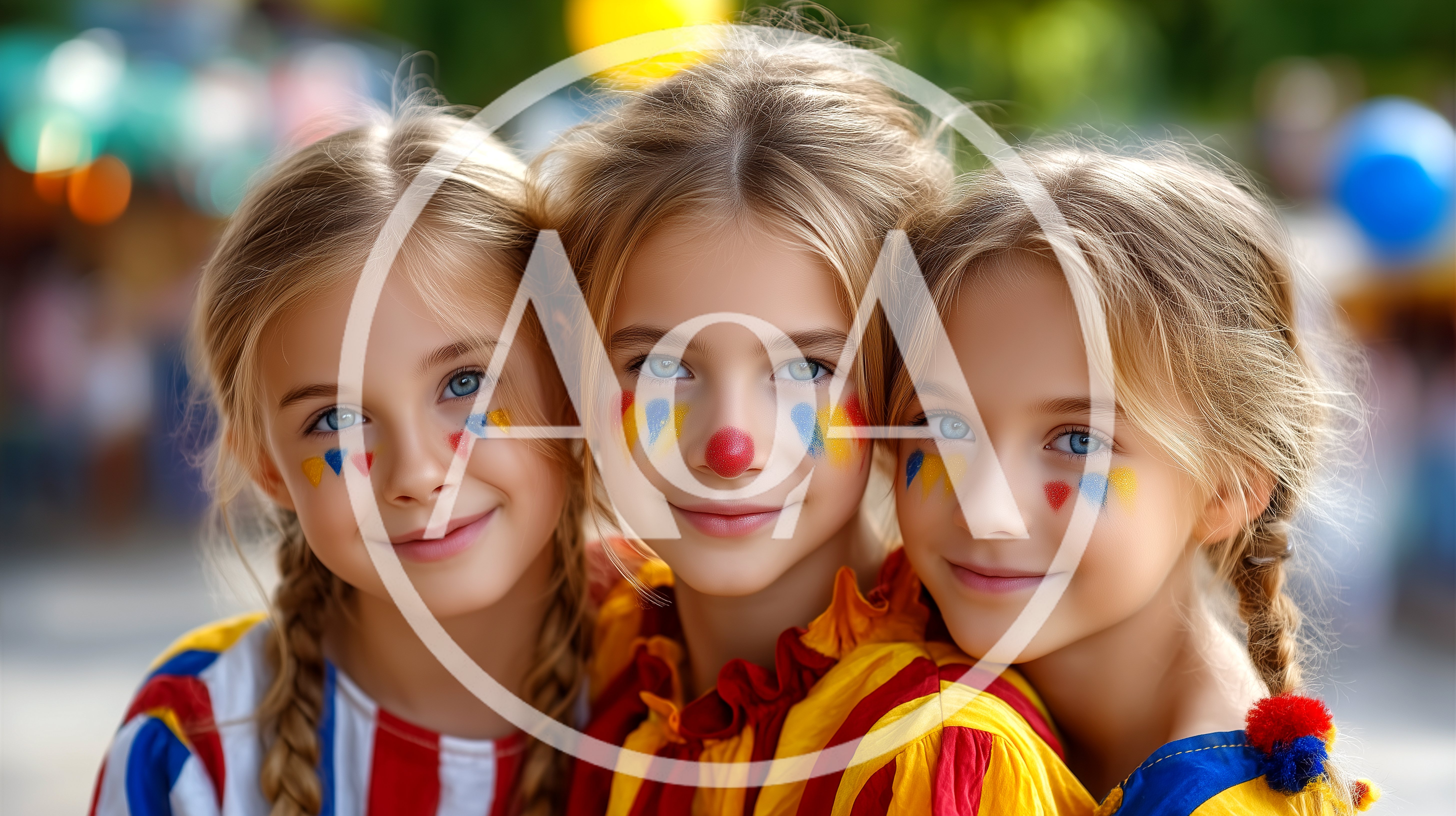 Three Young Girls With Clown Face Paint