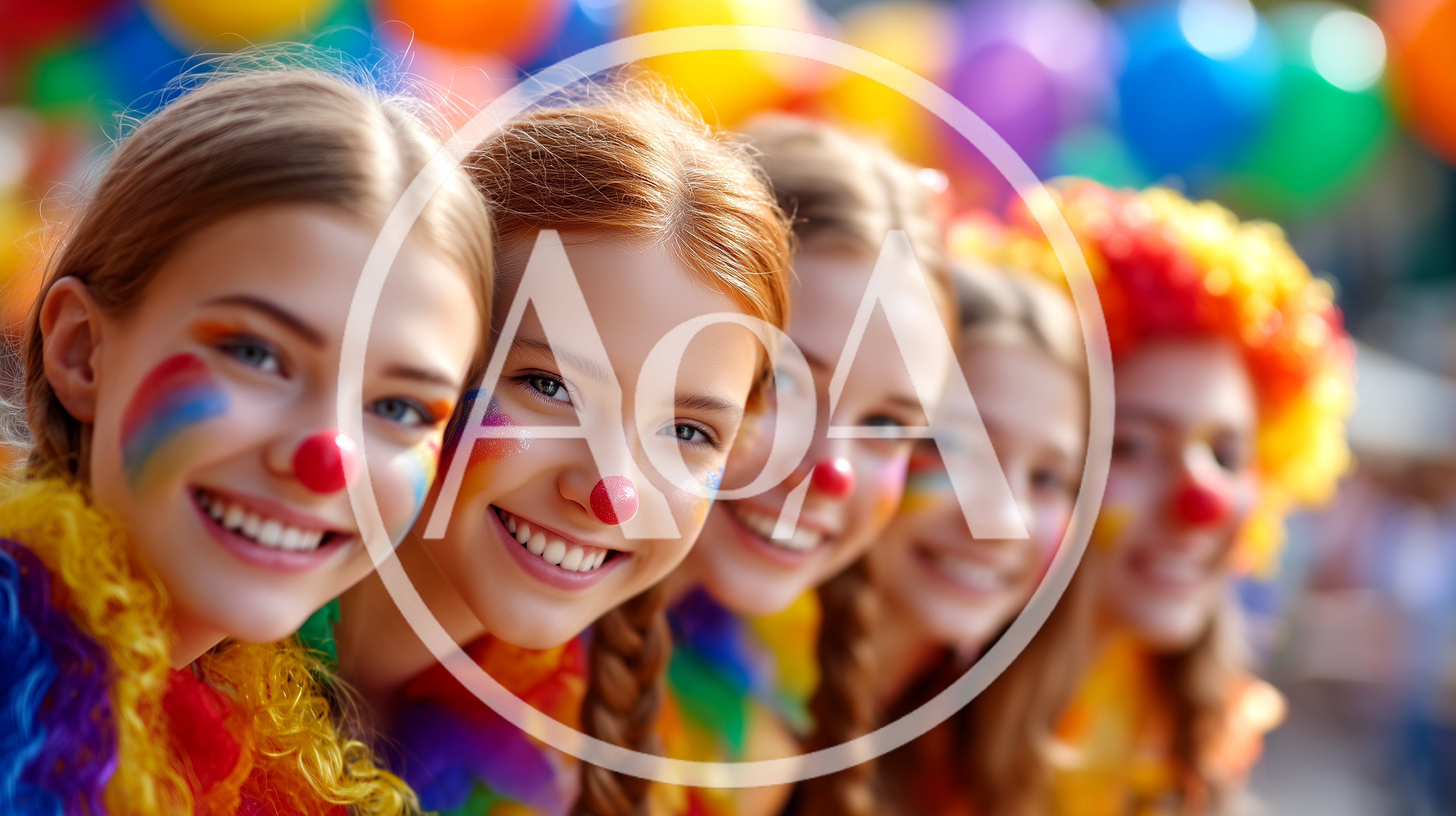 Group Of Young Women Wearing Clown Costumes And Makeup