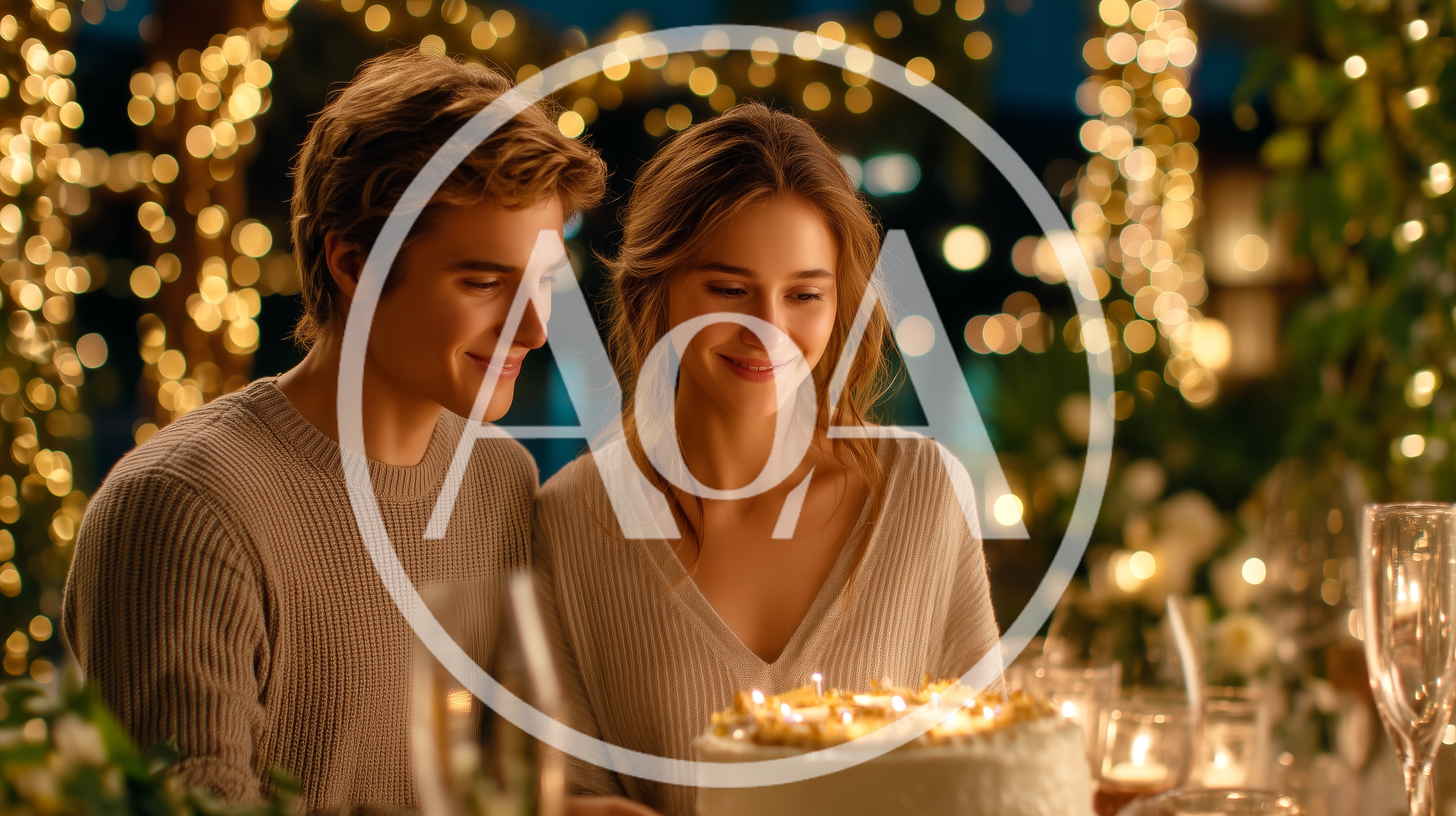 Young Couple Celebrating Birthday With Cake And Candles