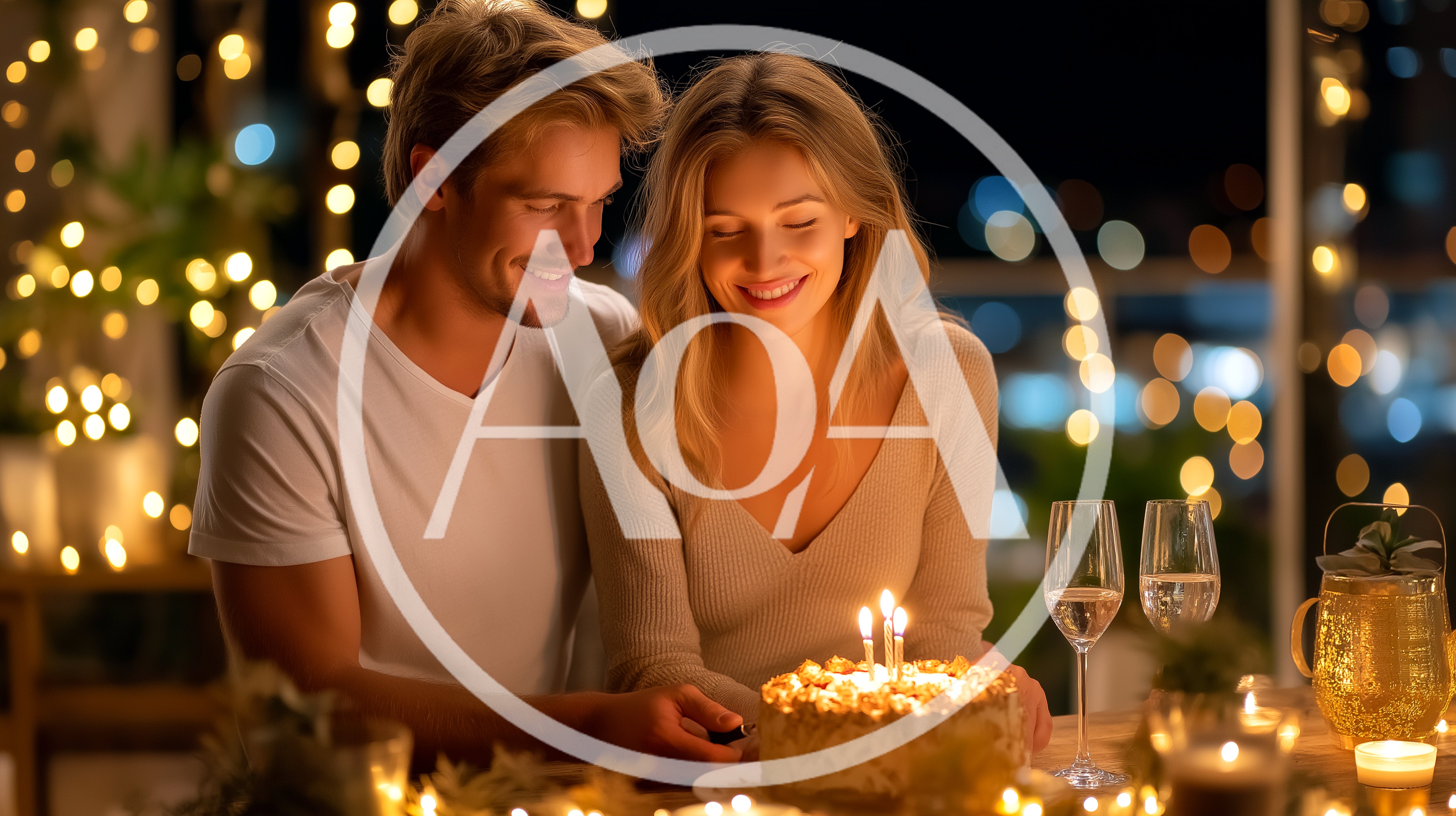 Young Couple Celebrating Birthday With Cake At Night