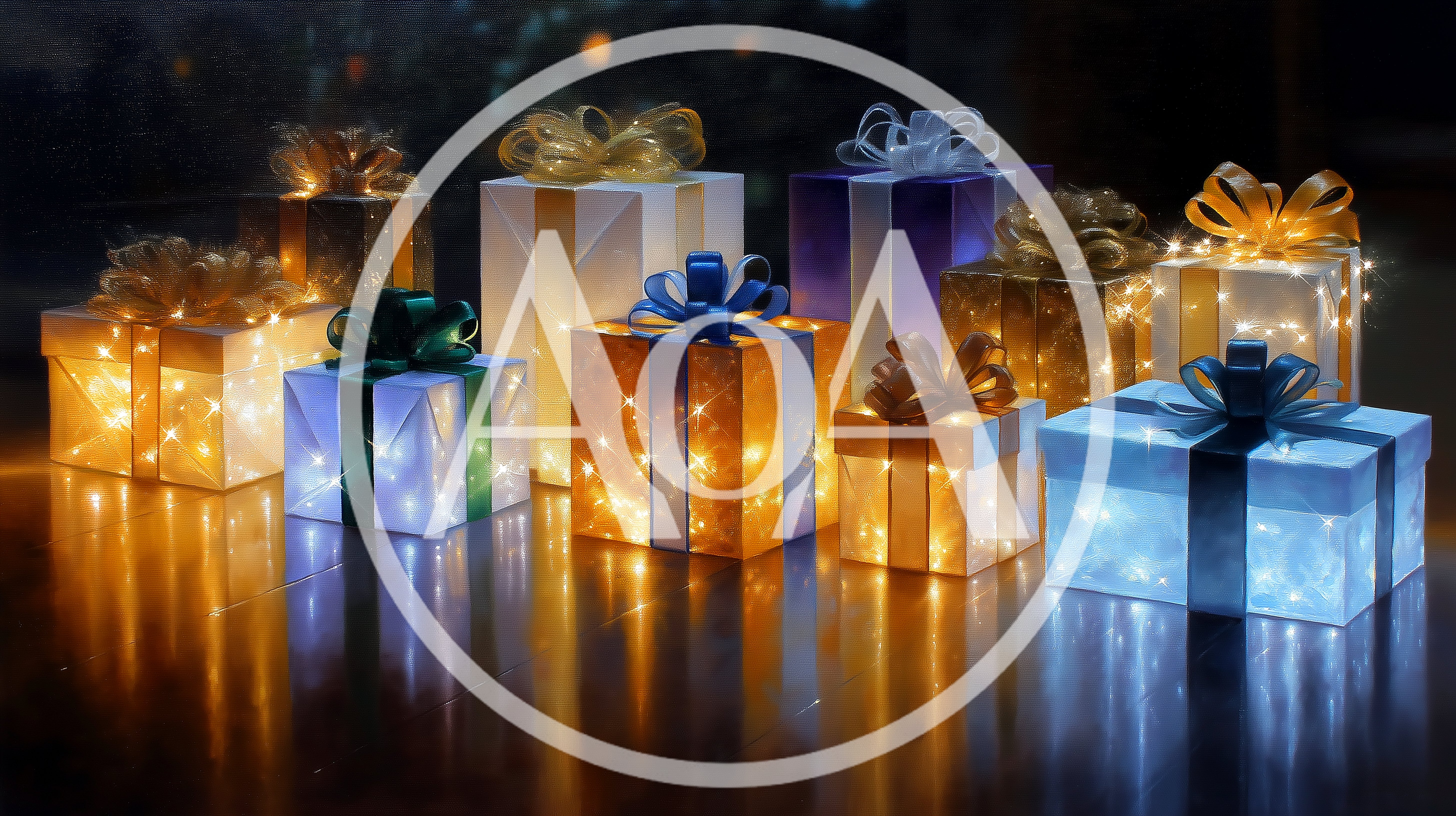 Glowing Christmas Gift Boxes With Festive Ribbons
