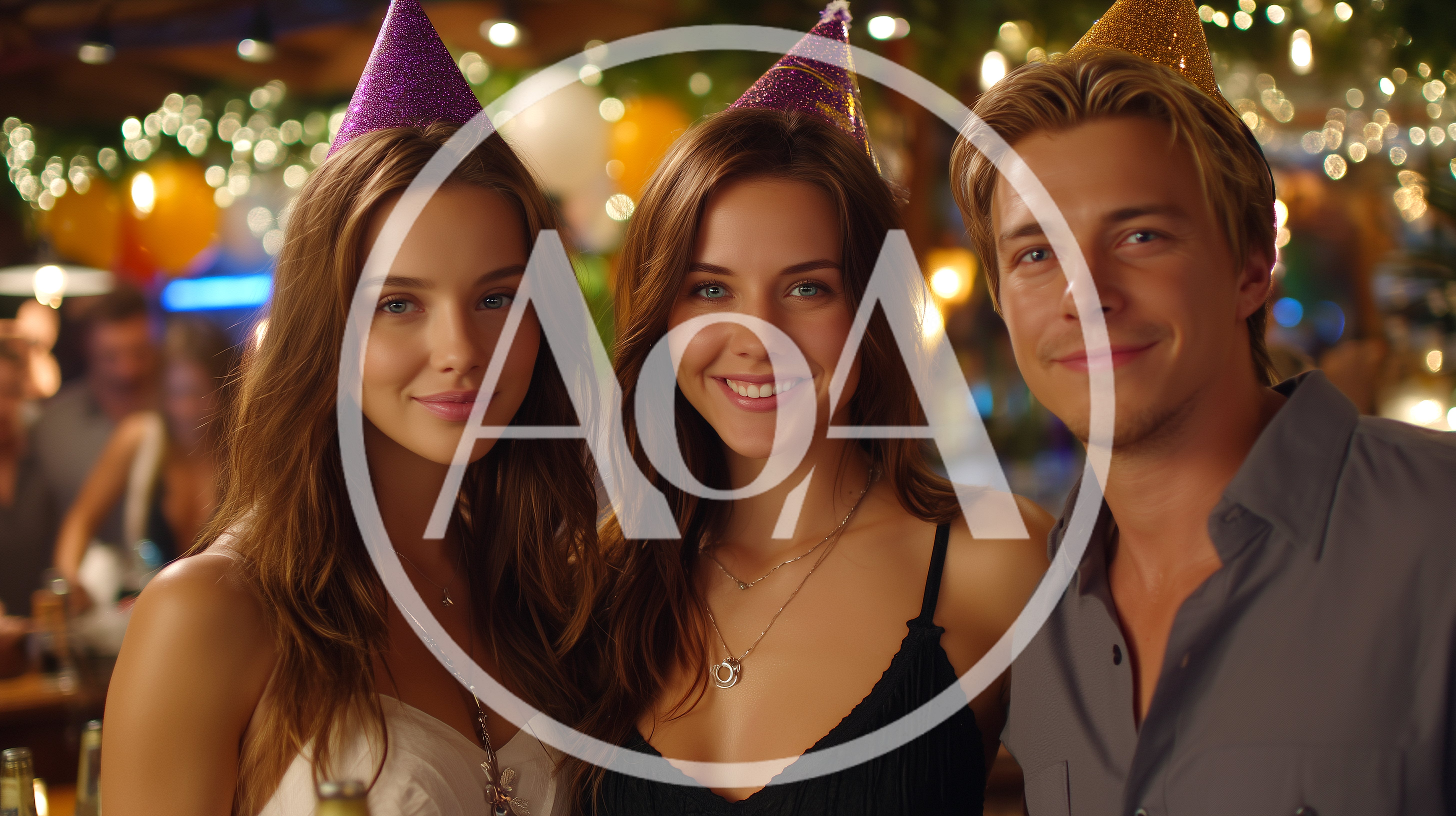 Three Friends Celebrating At A Festive Party