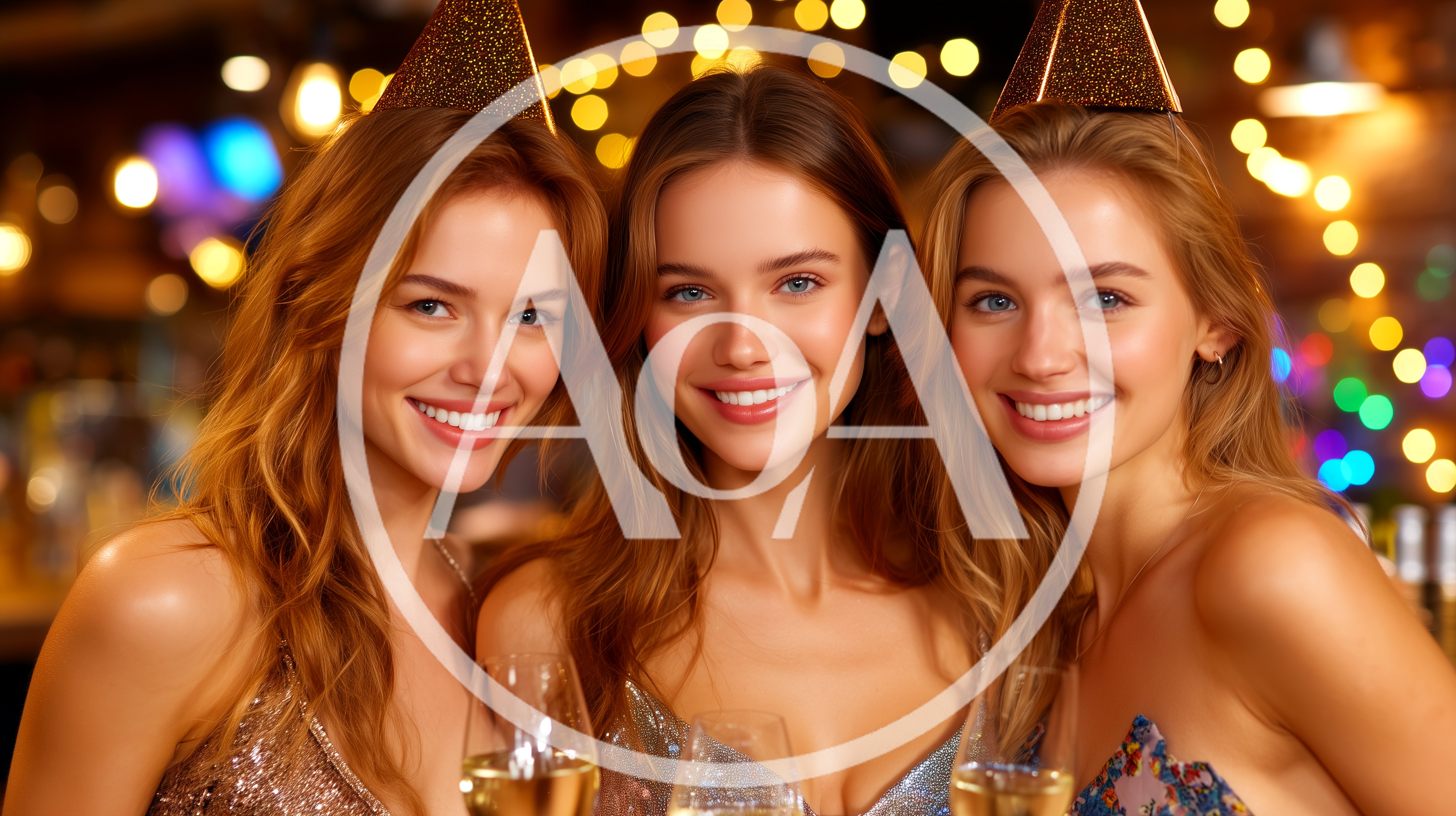 Three Beautiful Women Celebrating With Champagne At A Party