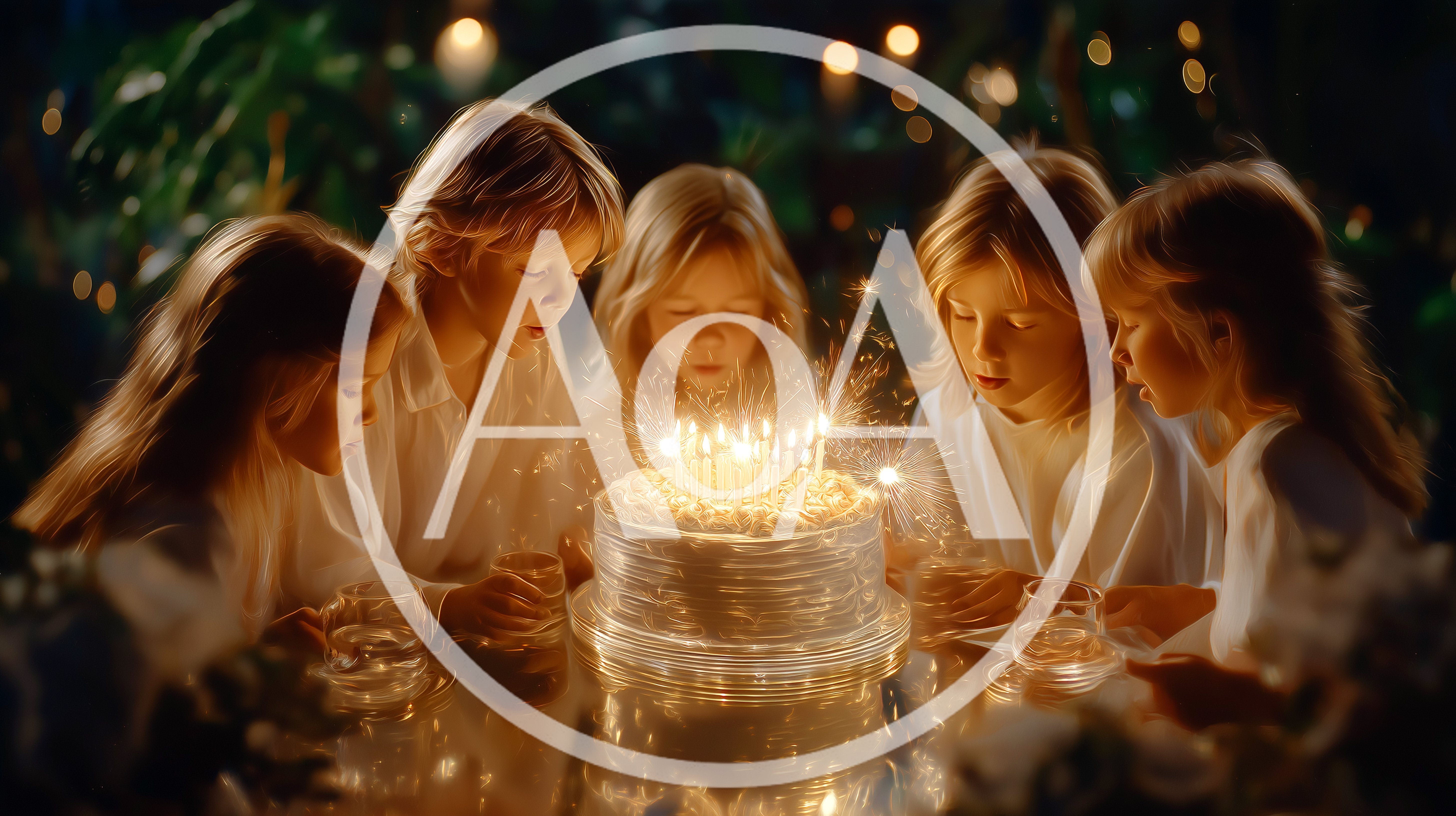 Five Children Blowing Out Birthday Cake Candles