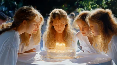 Group of Young Girls Celebrating Birthday with Cake