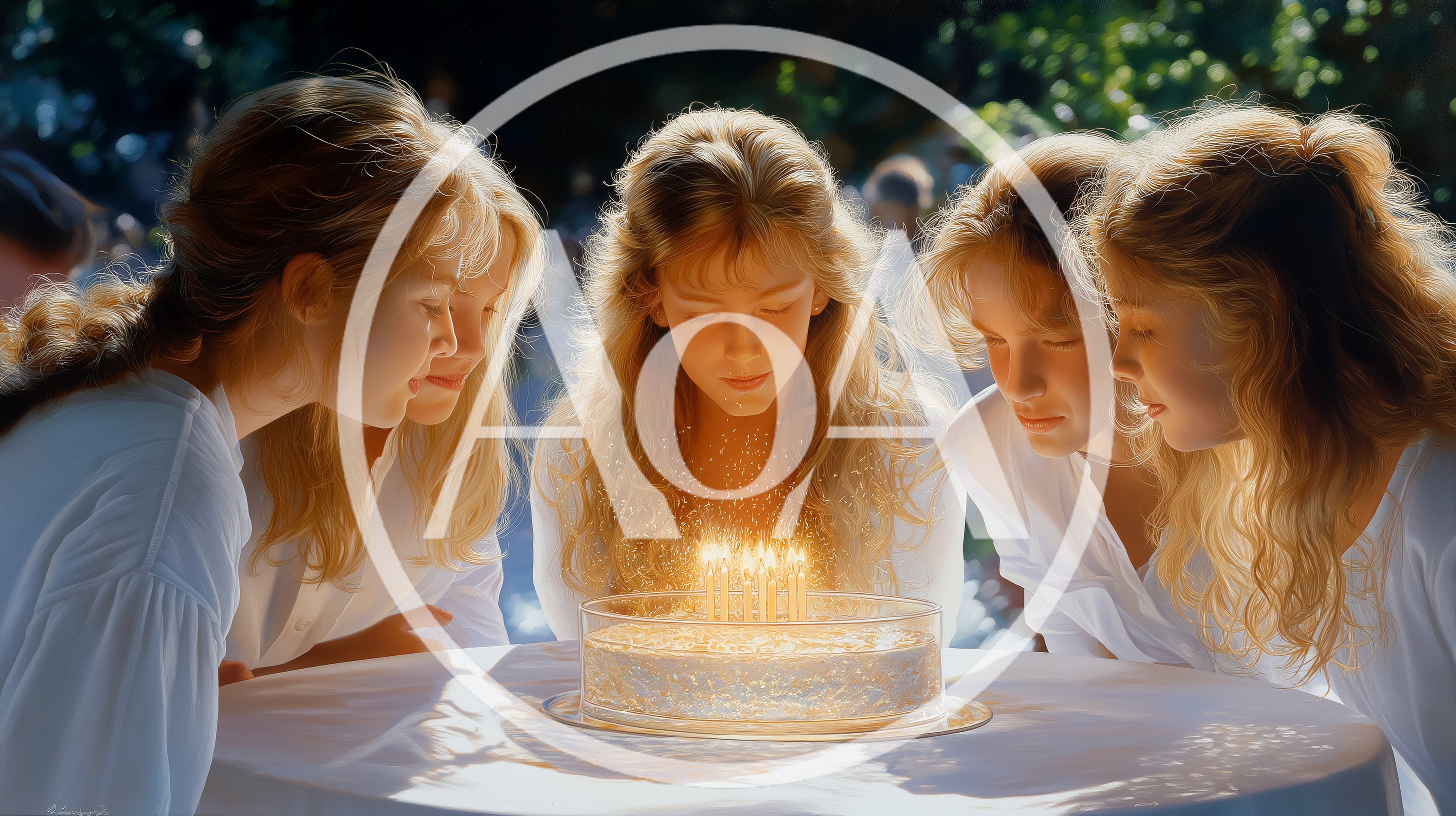 Group of Young Girls Celebrating Birthday with Cake