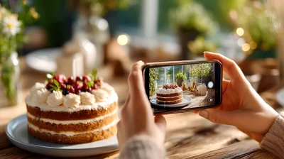 Person Taking A Photo Of A Layered Cake