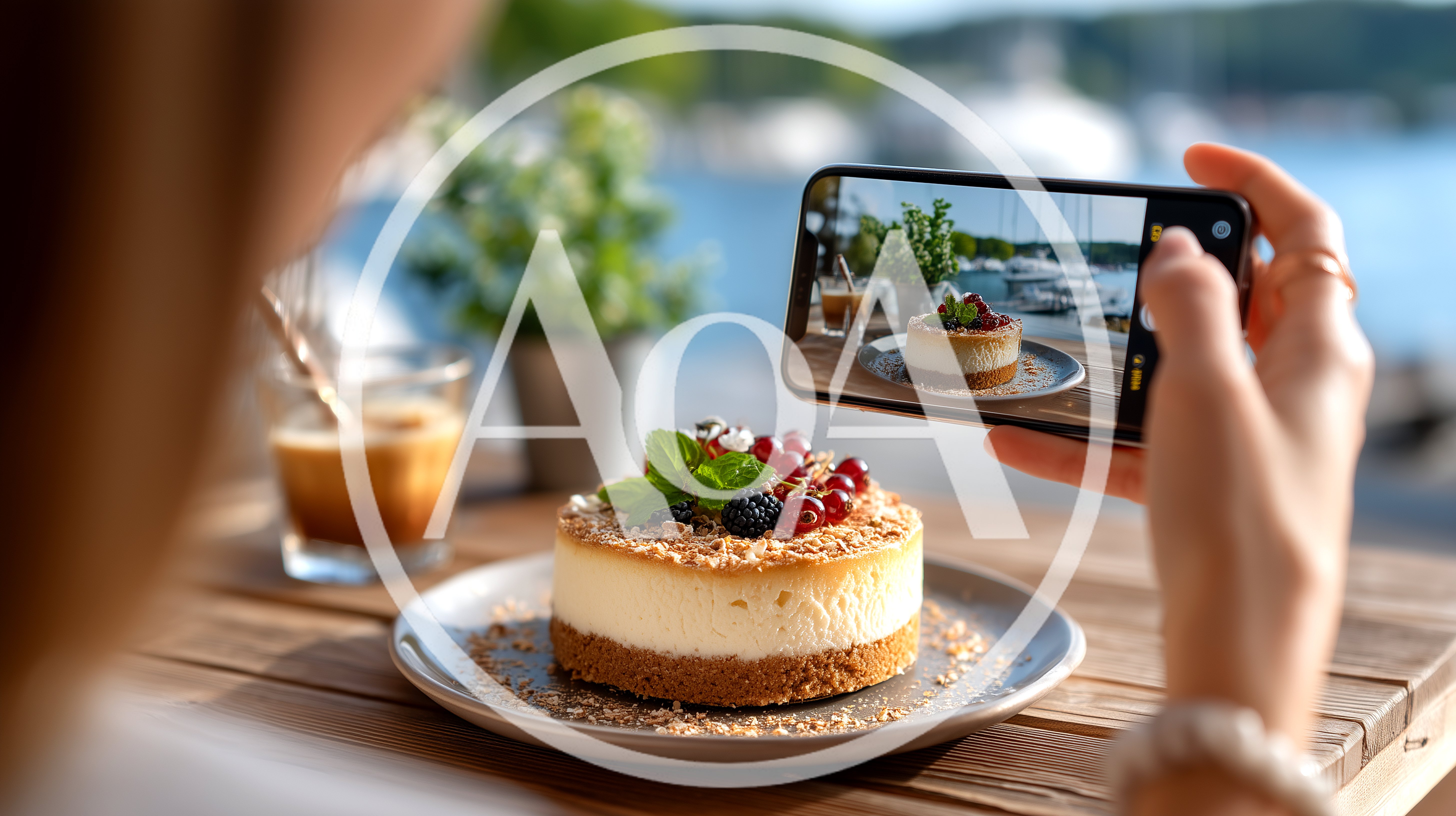 Woman Taking Photo Of Cheesecake With Smartphone