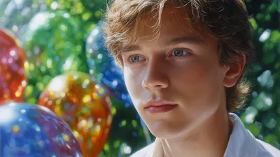 Portrait Of A Young Man With Colorful Balloons