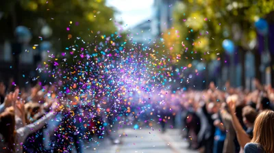 Crowd Celebrating With Colorful Confetti Explosion