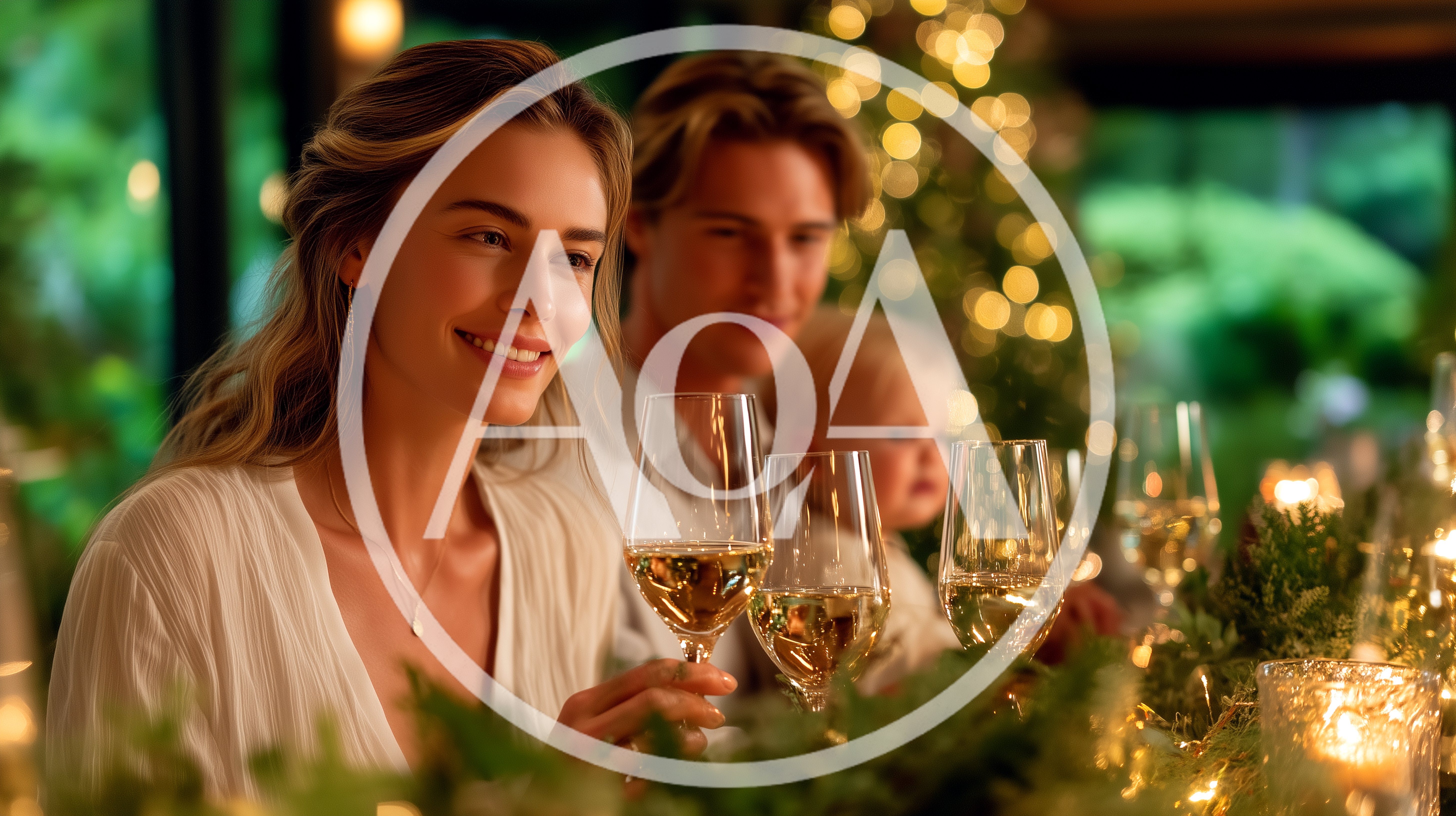 Family Celebrating Christmas Dinner With Wine