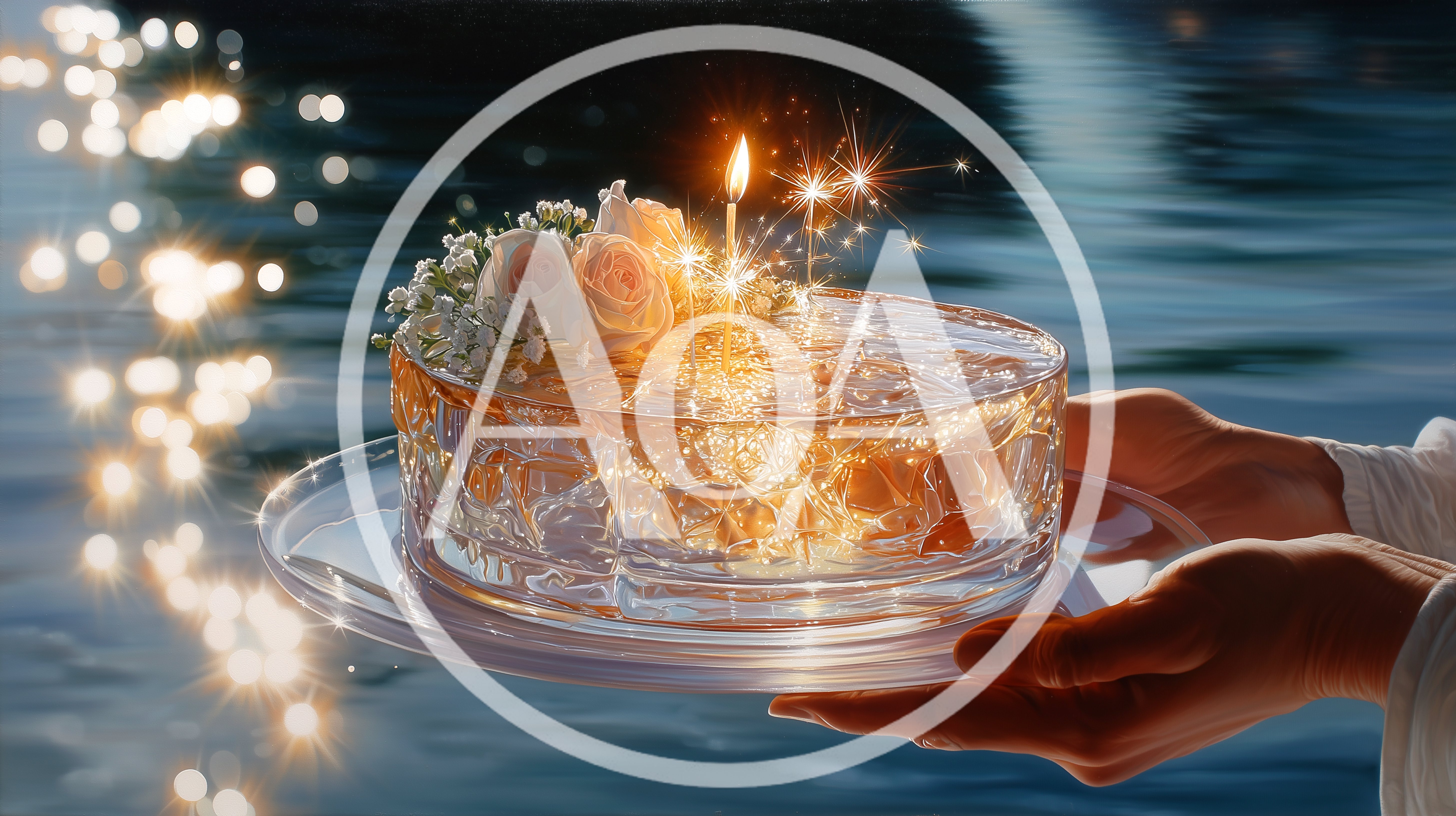 Person Holding A Transparent Jelly Cake With Sparklers