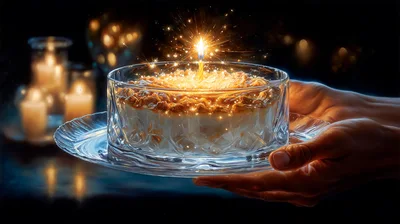 Hands Holding A Glowing Birthday Cake