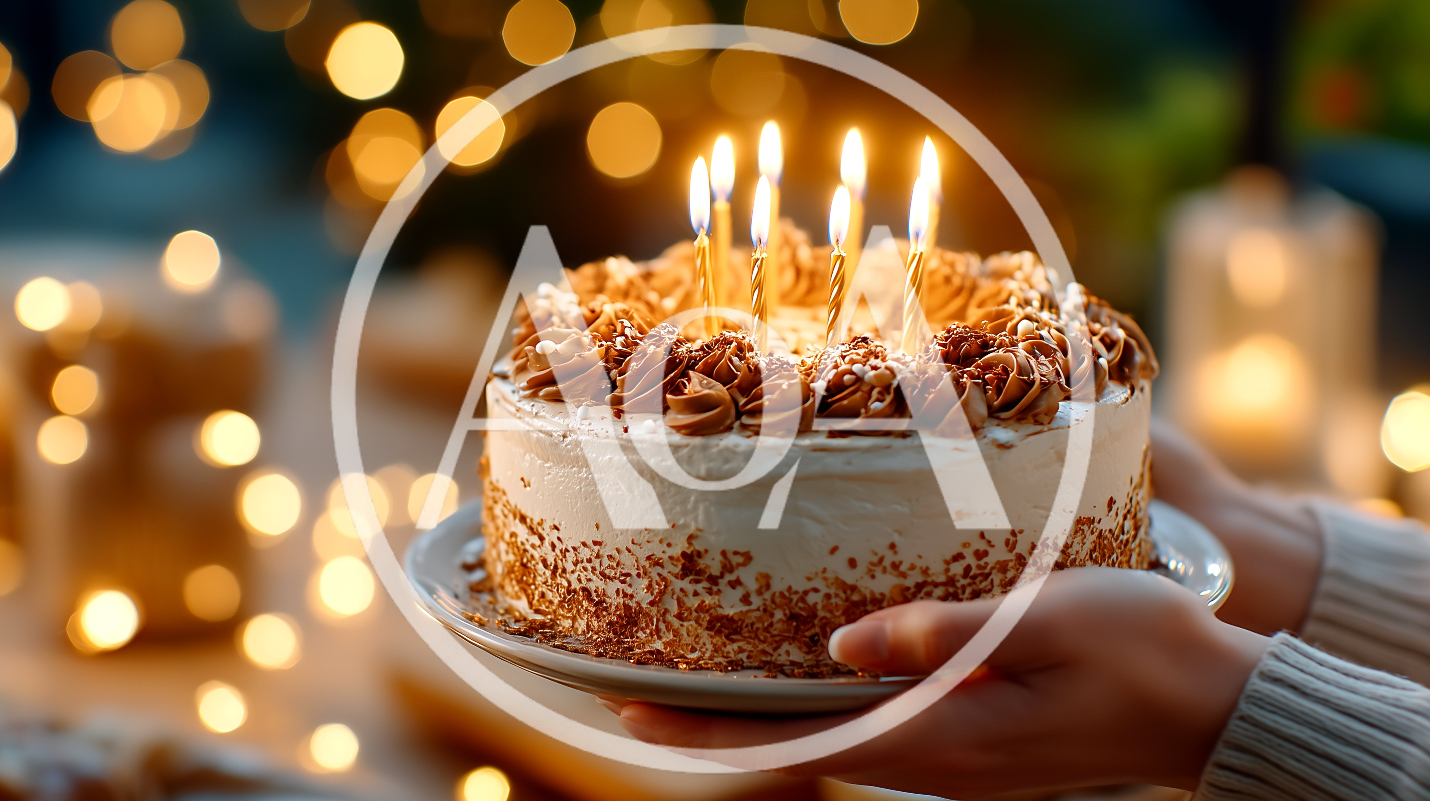 Hands Holding A Birthday Cake With Lit Candles