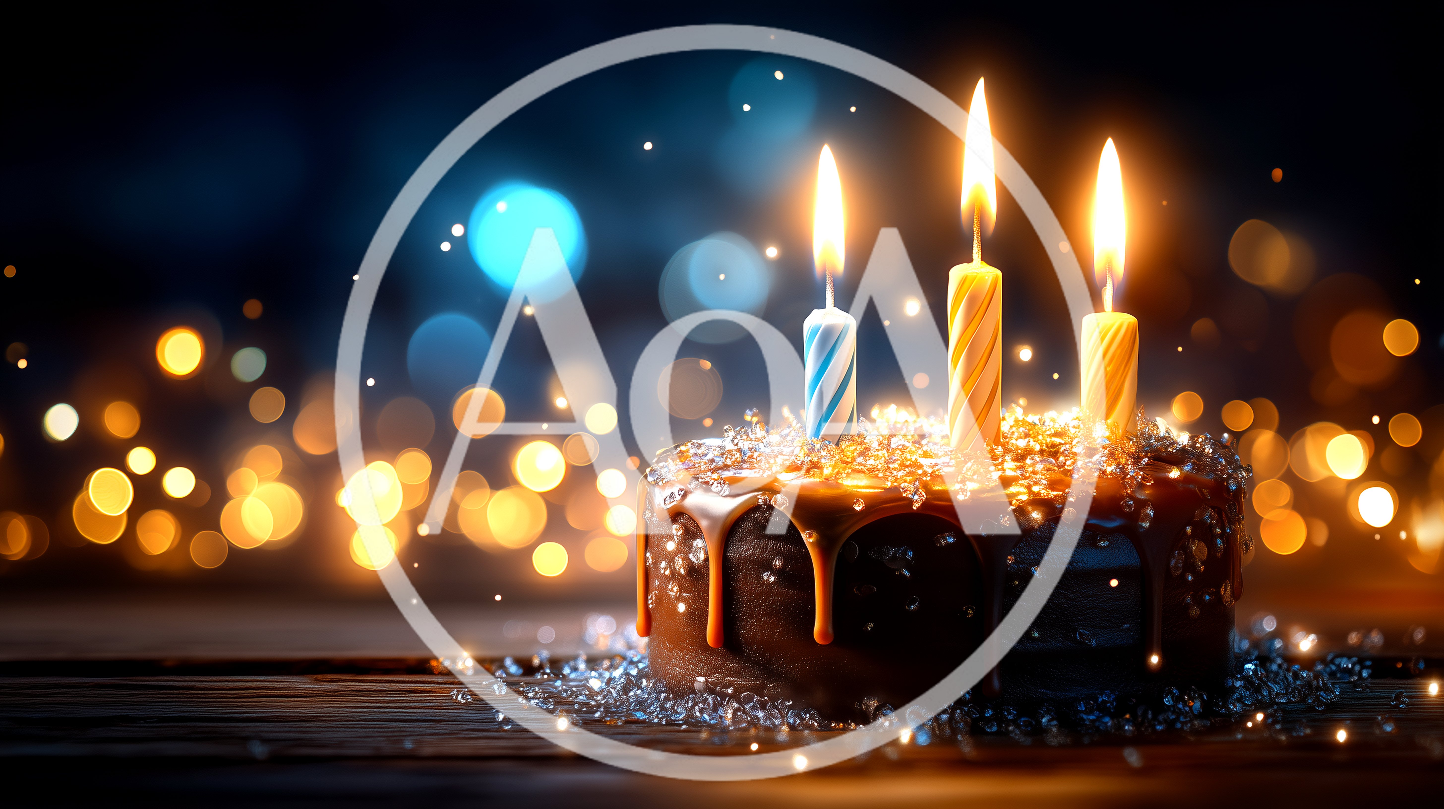 Chocolate Birthday Cake With Three Lit Candles