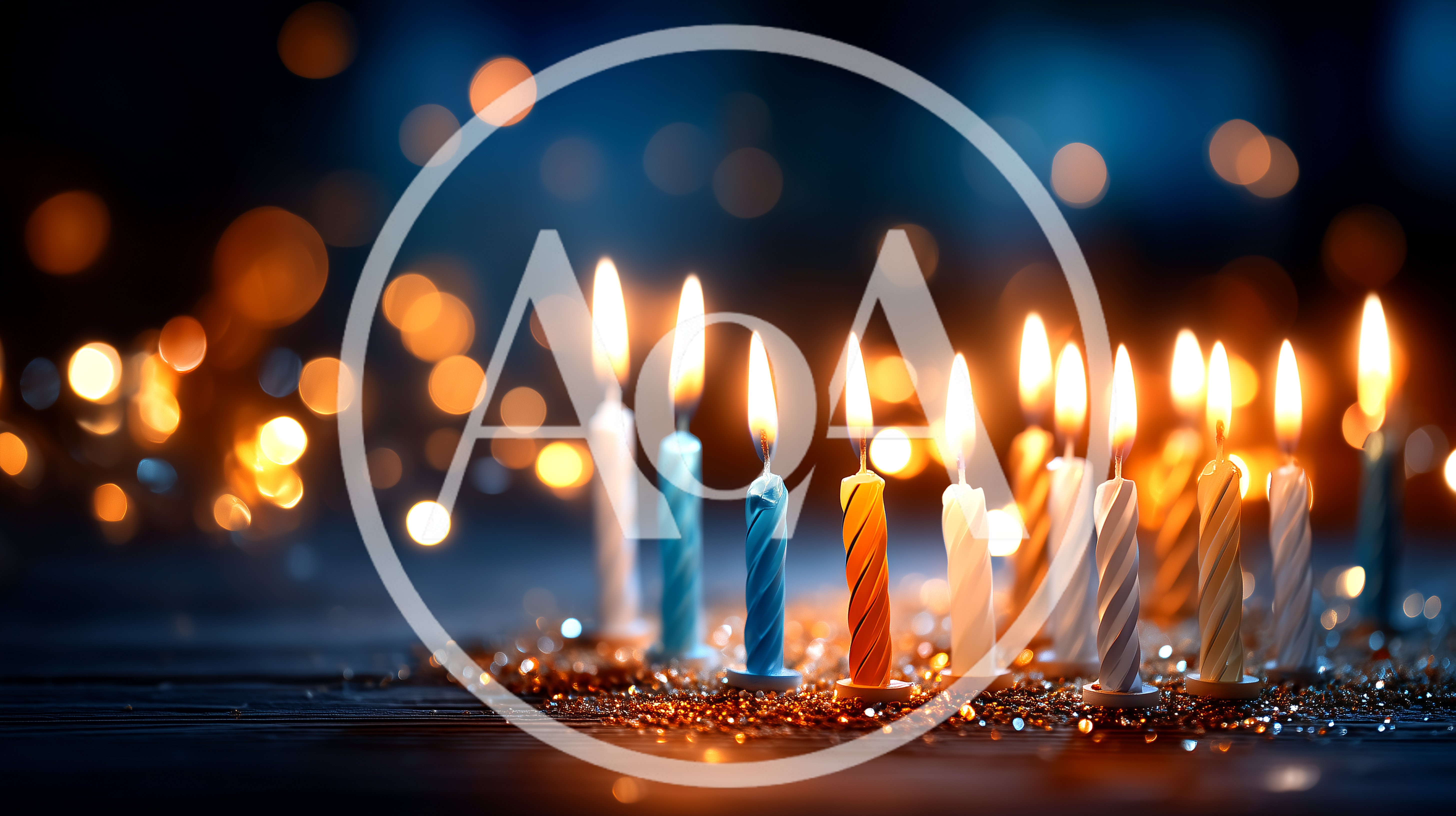 Row Of Lit Birthday Candles With Bokeh Background