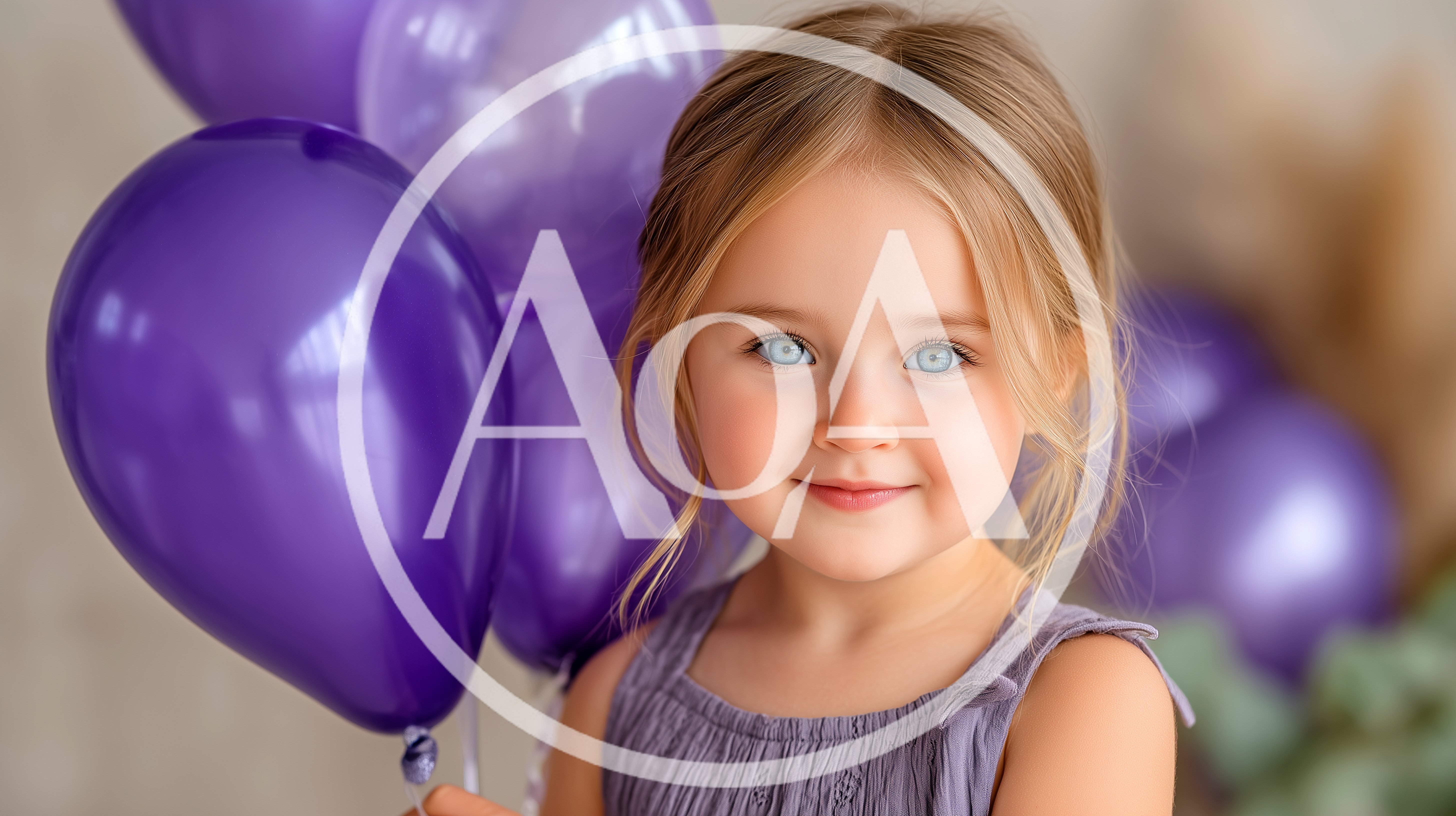 Adorable Young Girl Holding Purple Balloons
