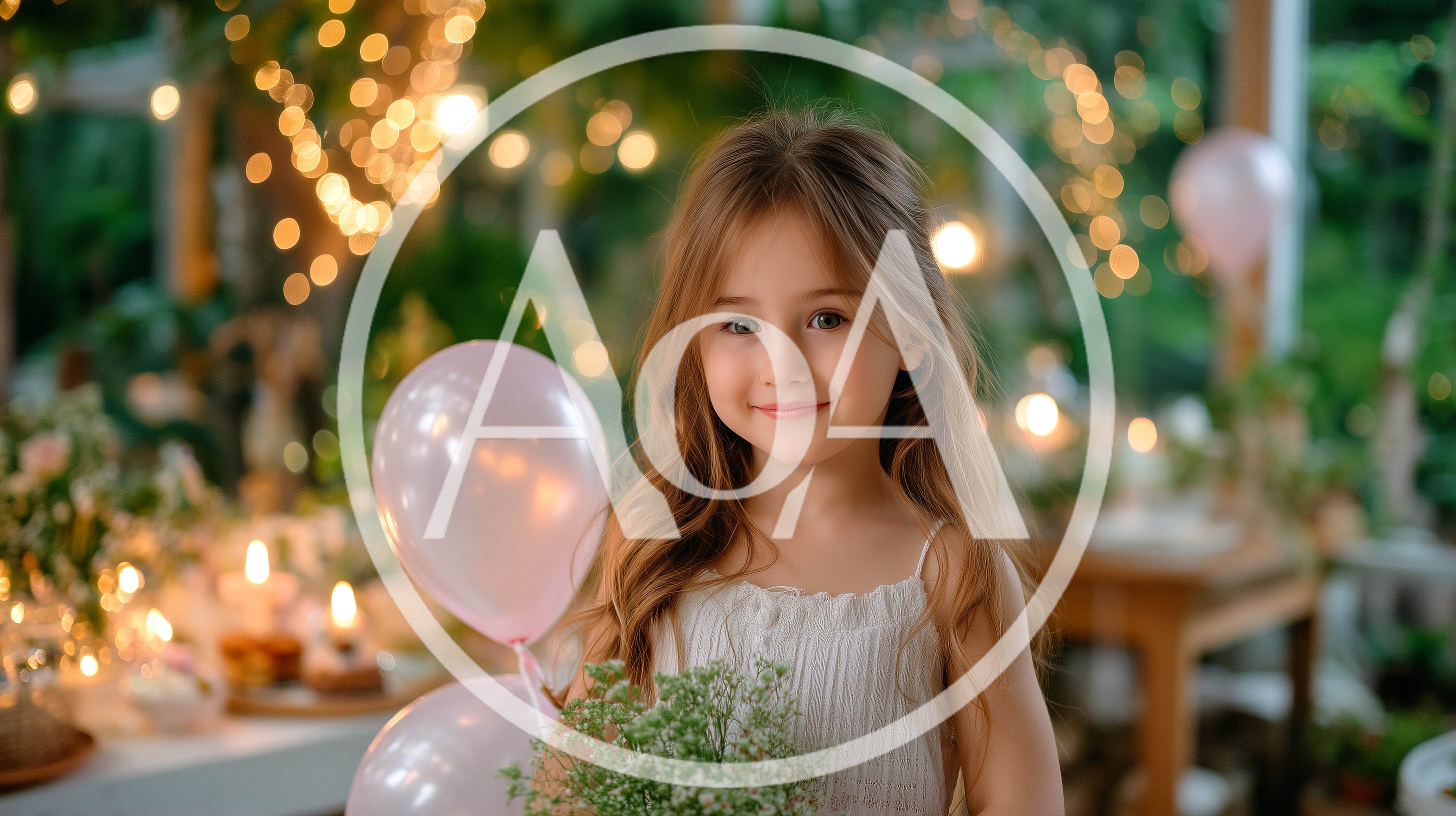 Little Girl Holding Flowers With Pink Balloons