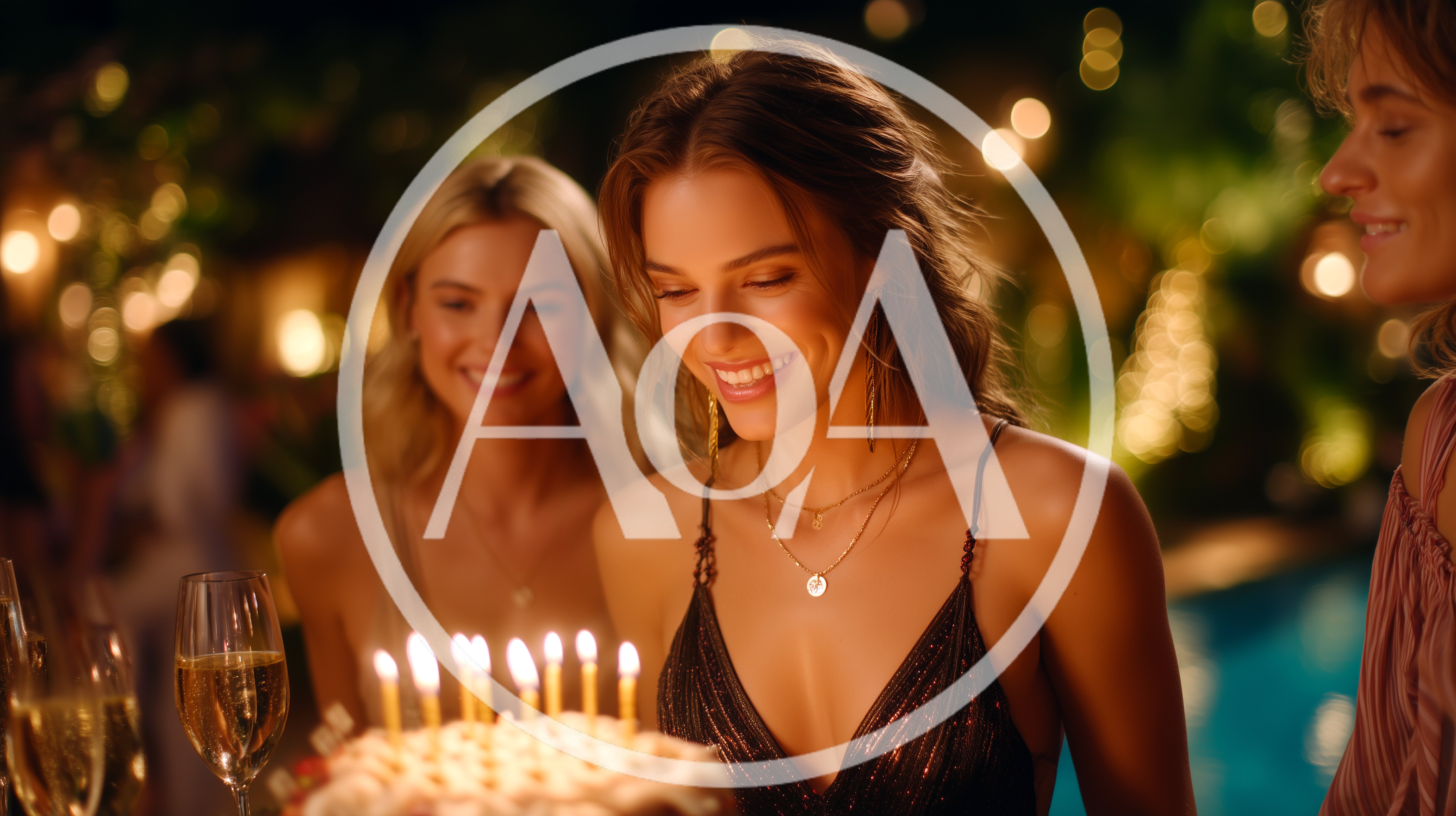 Young Woman Celebrating Birthday With Friends At Night