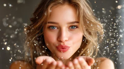 Young Woman Blowing Glitter From Her Hands