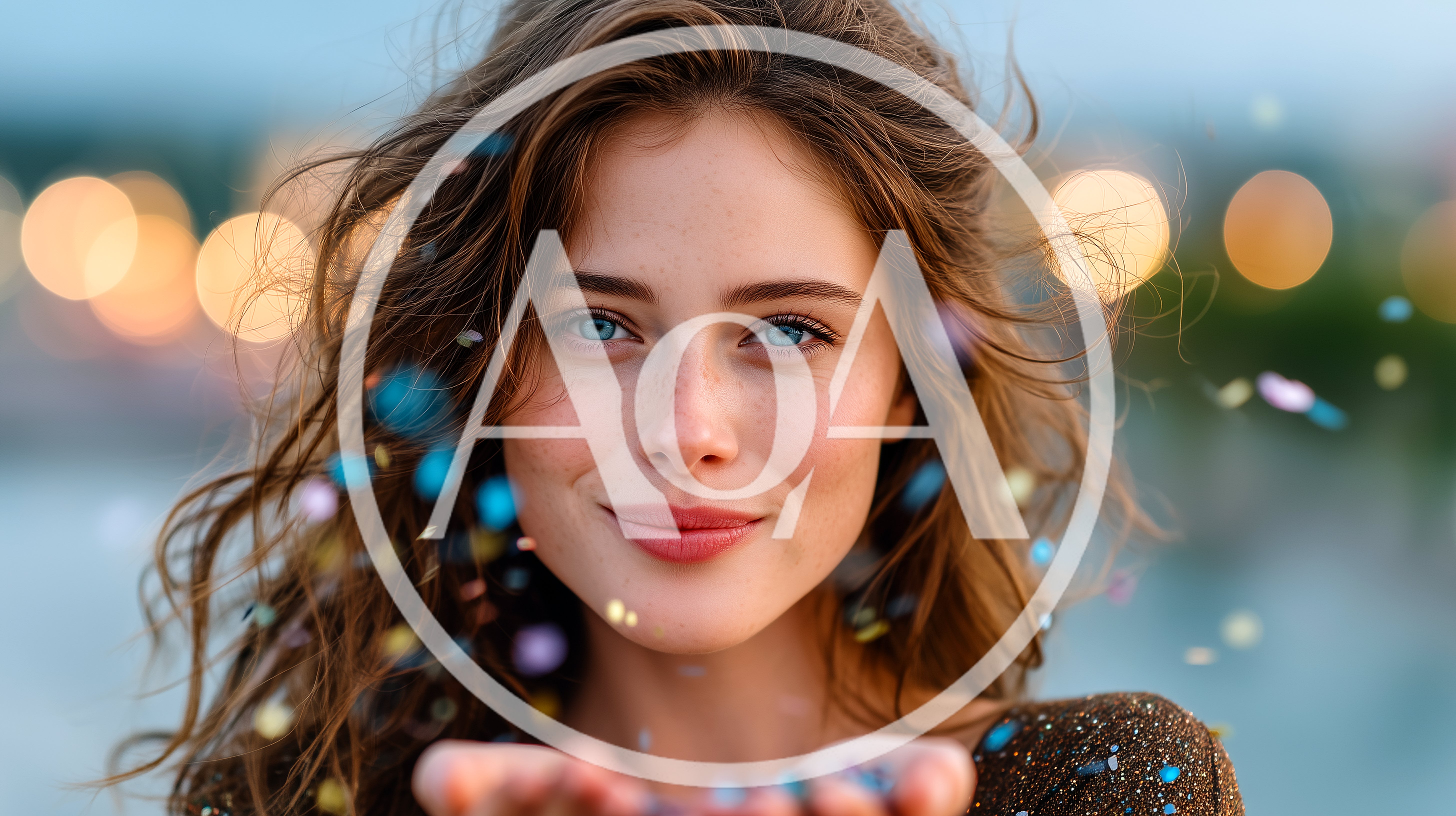 Young Woman Blowing Colorful Confetti Outdoors