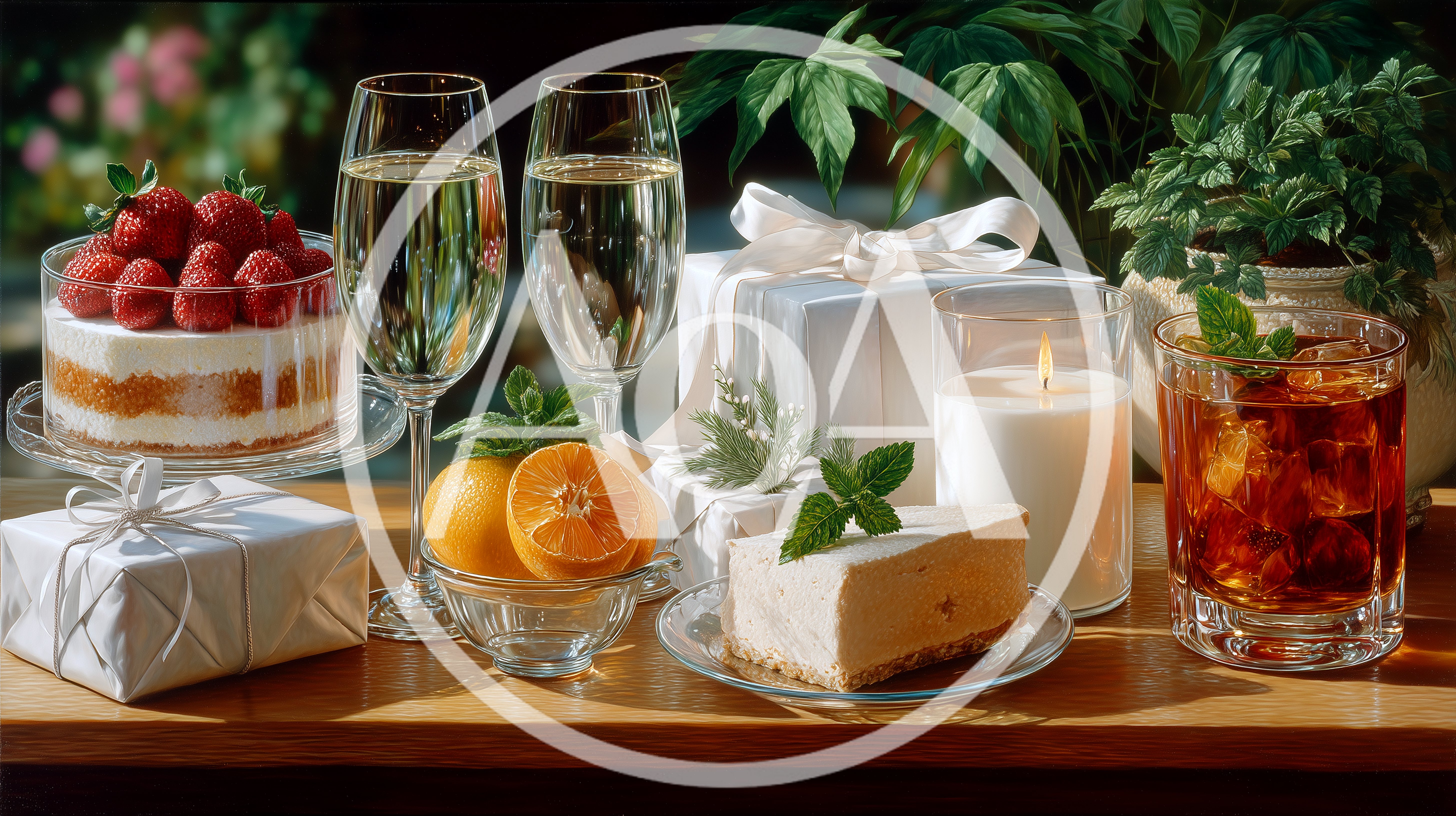 Celebratory Table Setting With Desserts And Drinks