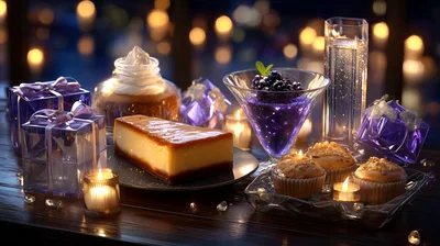 Festive Dessert Table With Cheesecake And Cupcakes