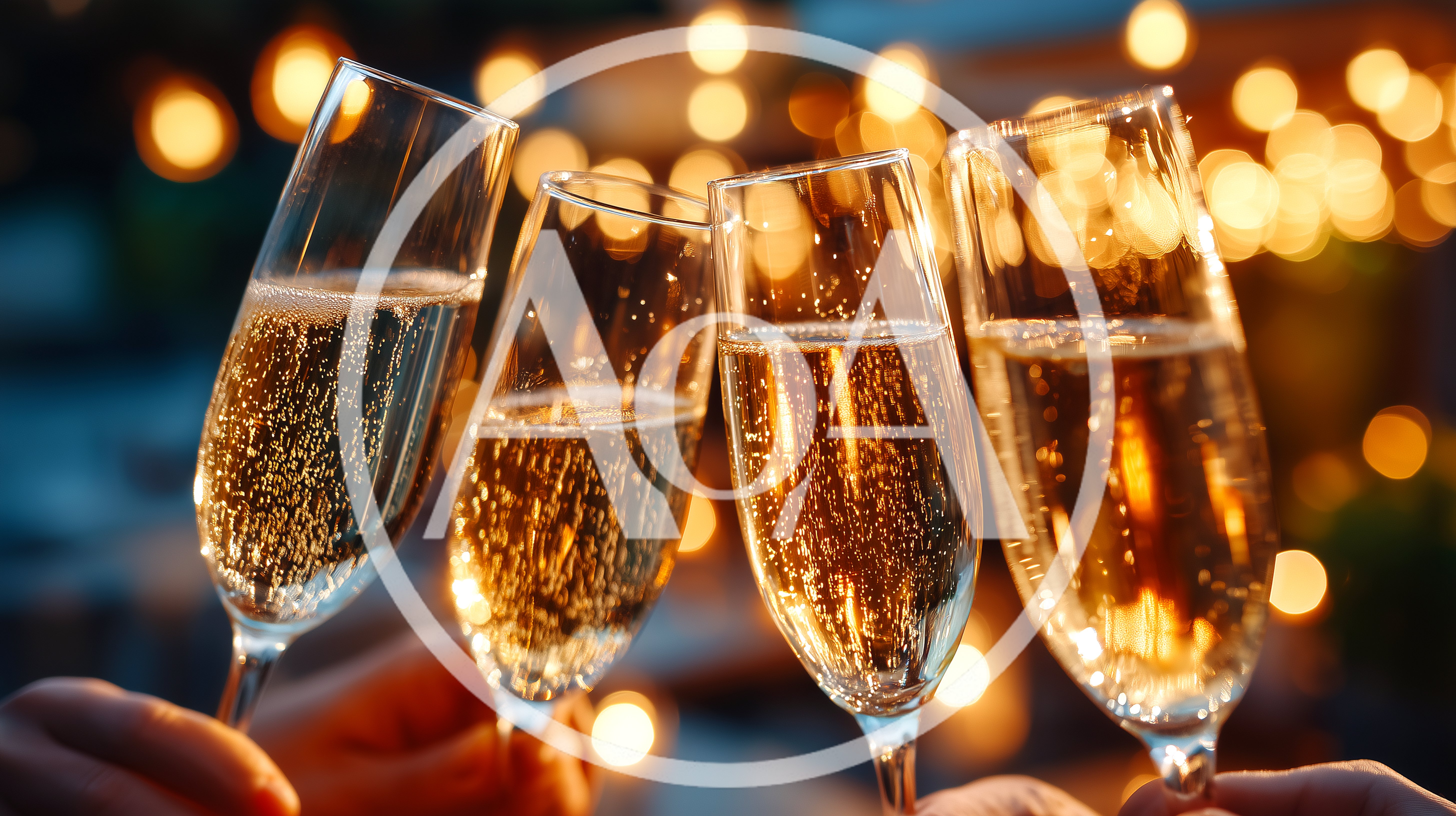 Four People Toasting With Champagne Flutes At Night
