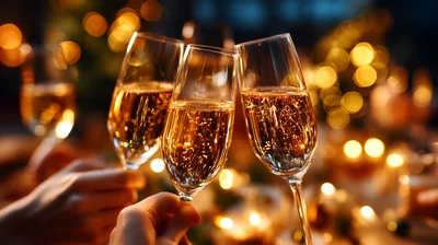 Friends Toasting With Champagne Flutes At A Festive Celebration