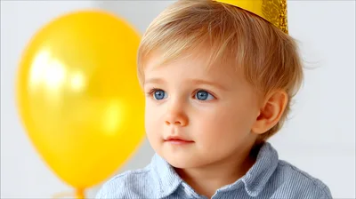 Toddler Boy Wearing A Birthday Party Hat
