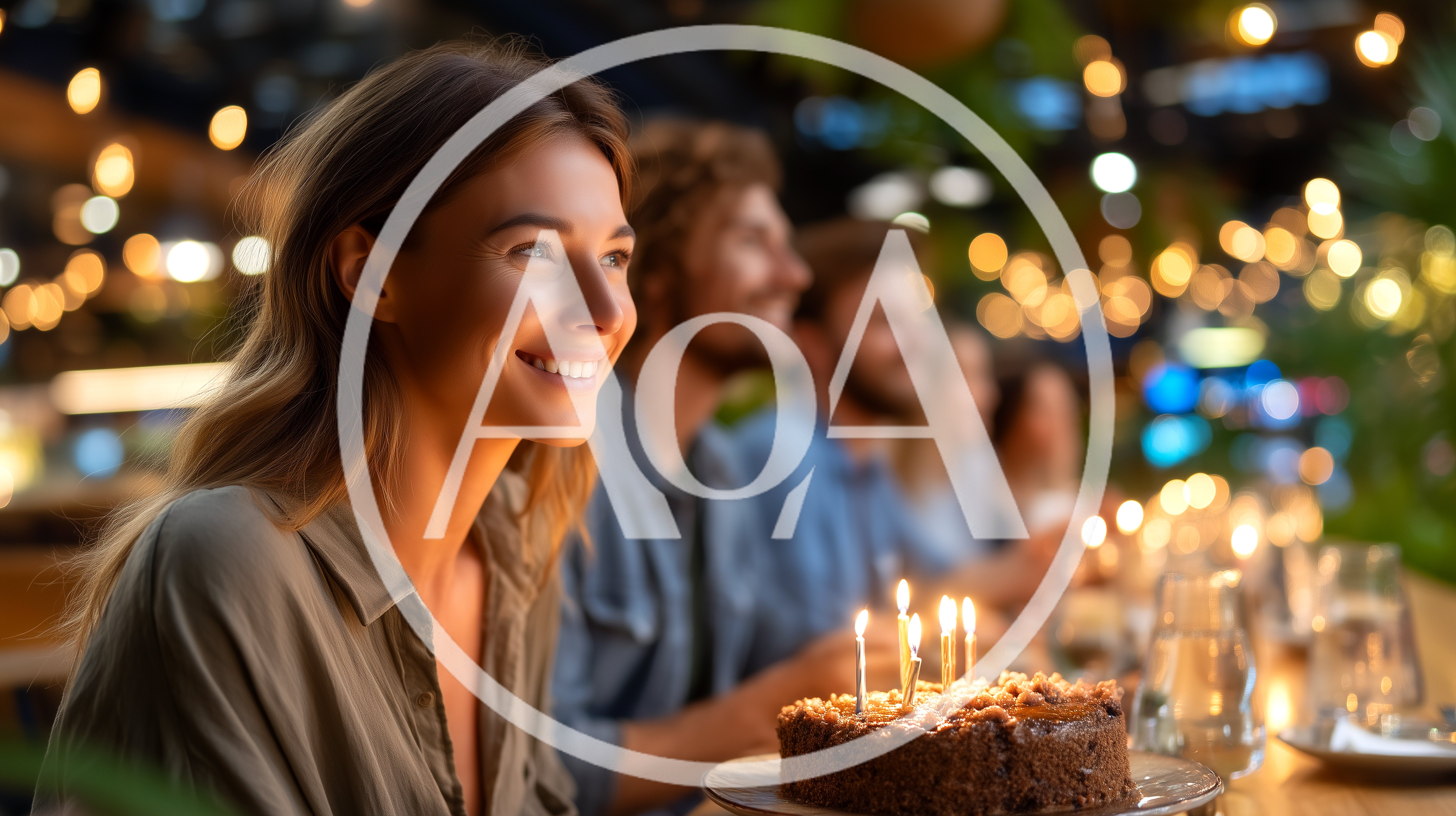 Happy Woman Celebrating Birthday With Friends At Restaurant