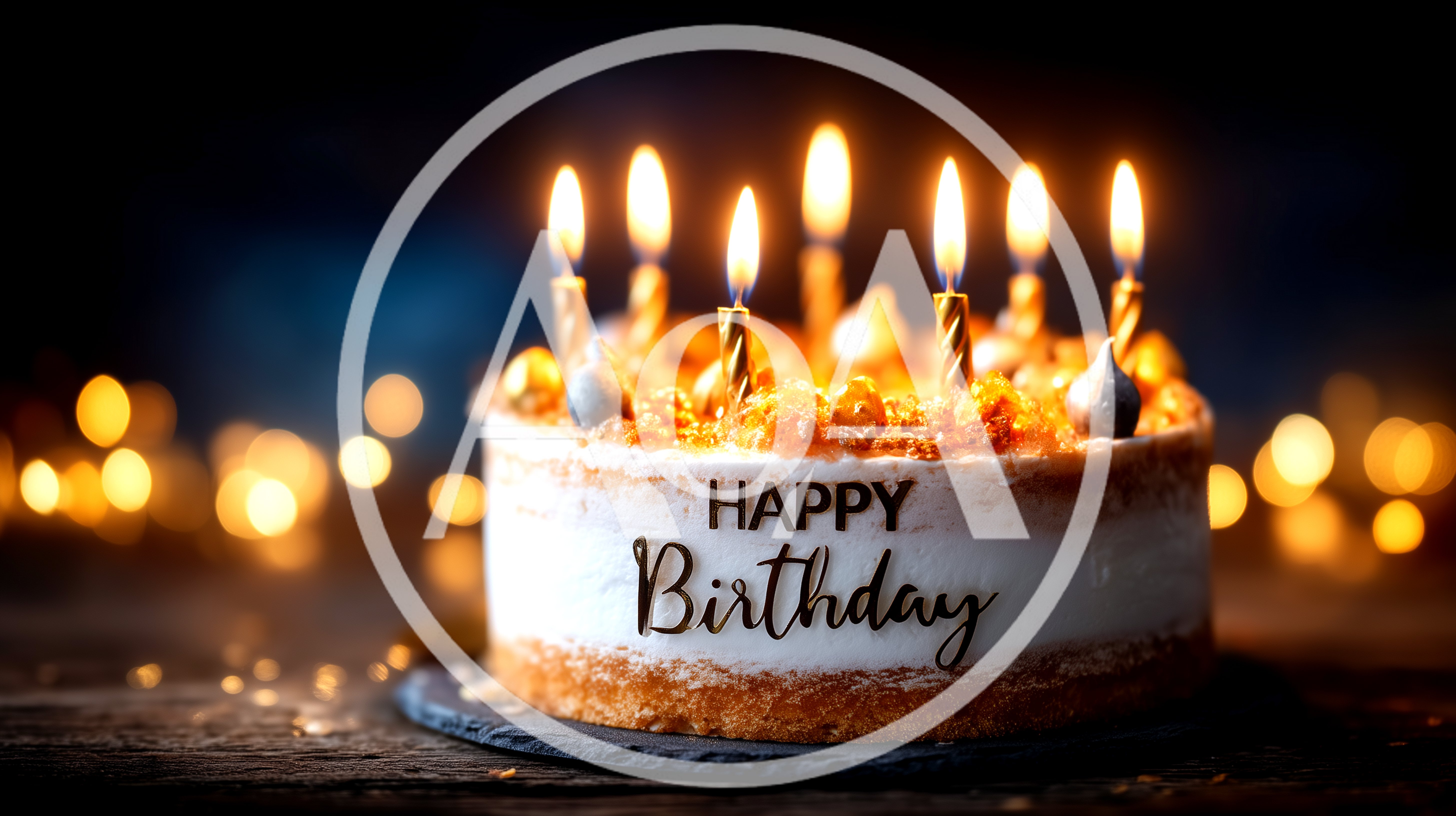 Birthday Cake With Lit Candles On Dark Background