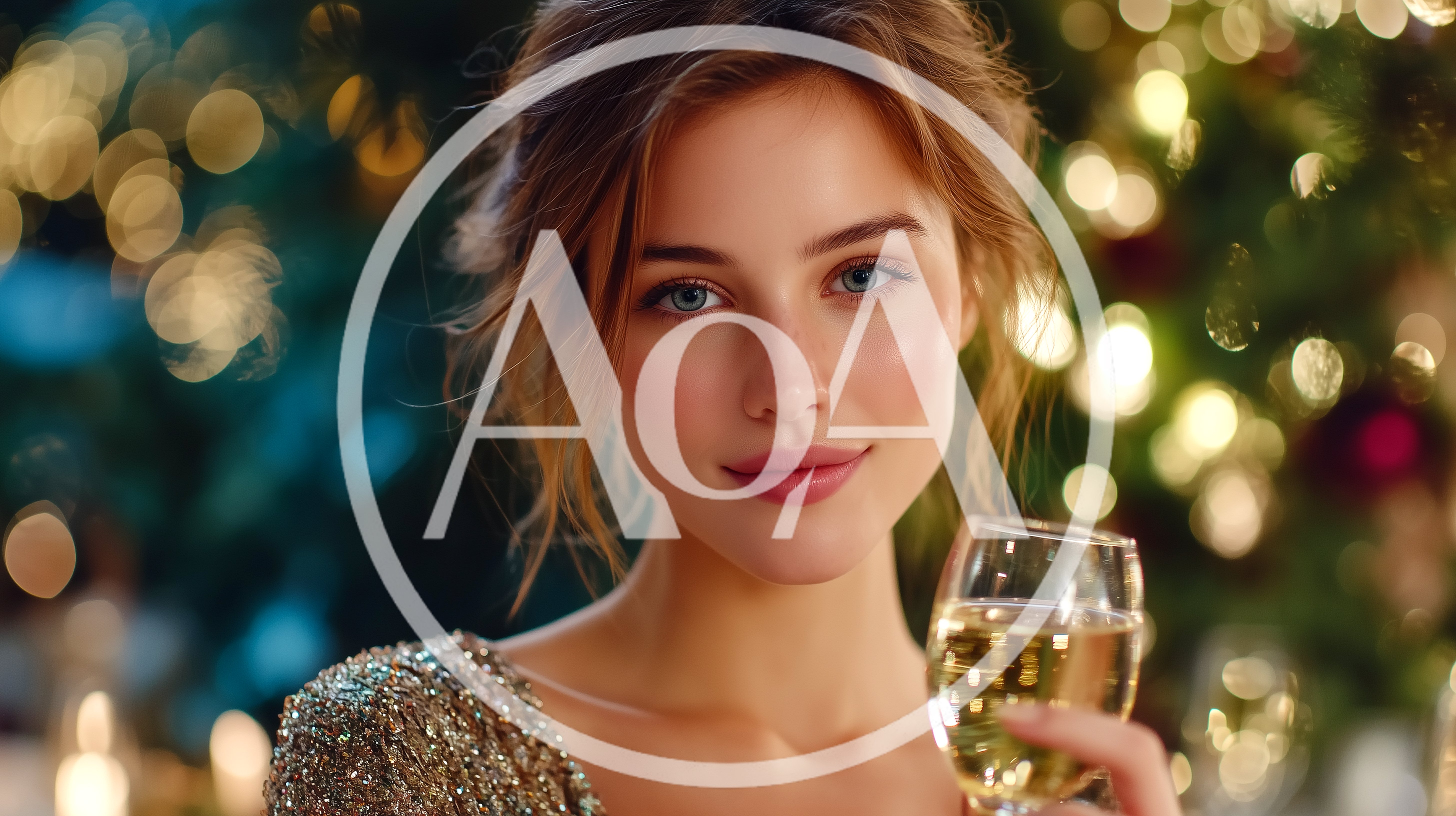 Elegant Woman Holding Champagne Glass At Holiday Party