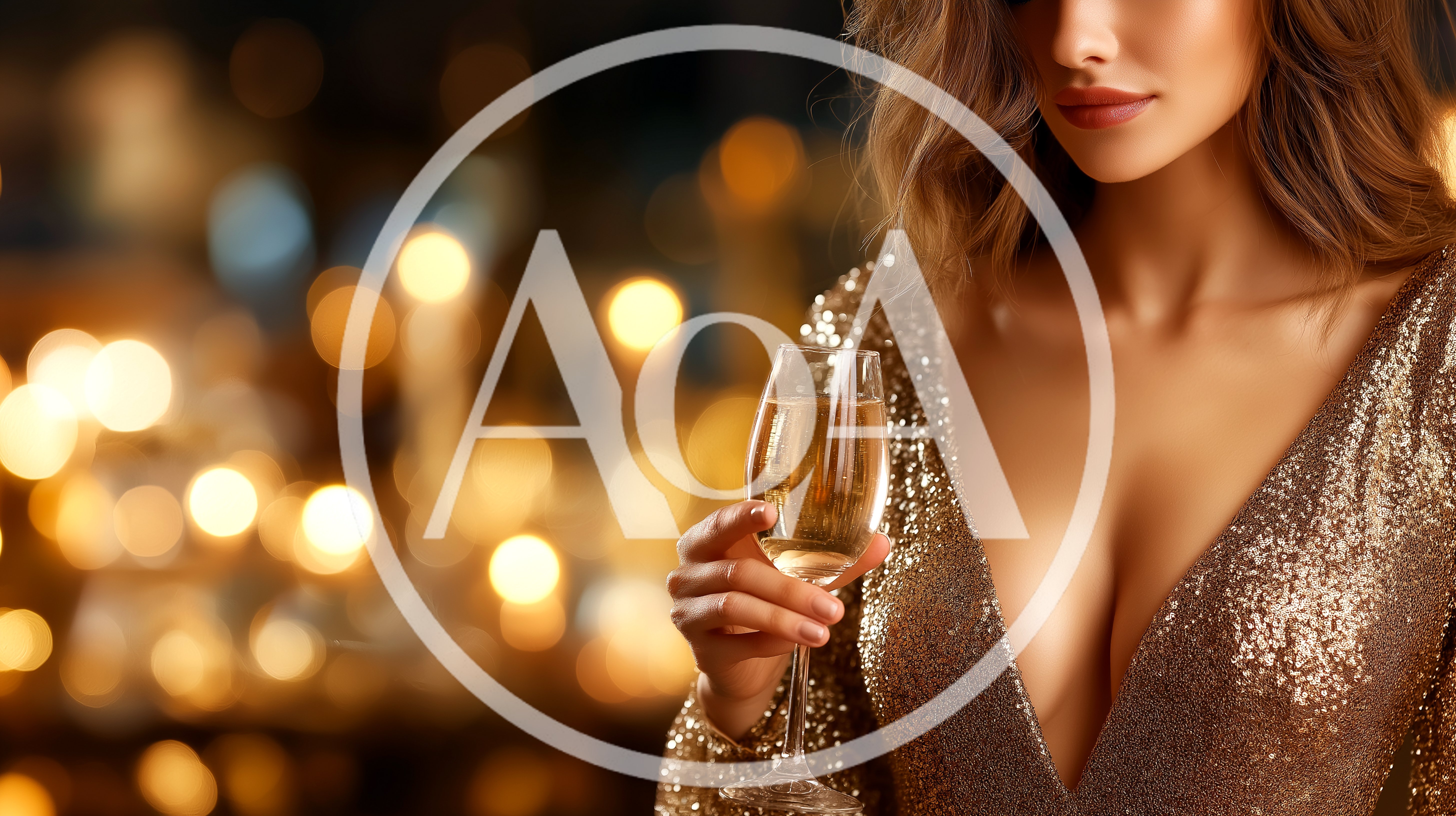 Elegant Woman Holding Champagne Glass At Evening Event