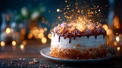 Celebratory Cake With Sparkling Gold Glitter Effects