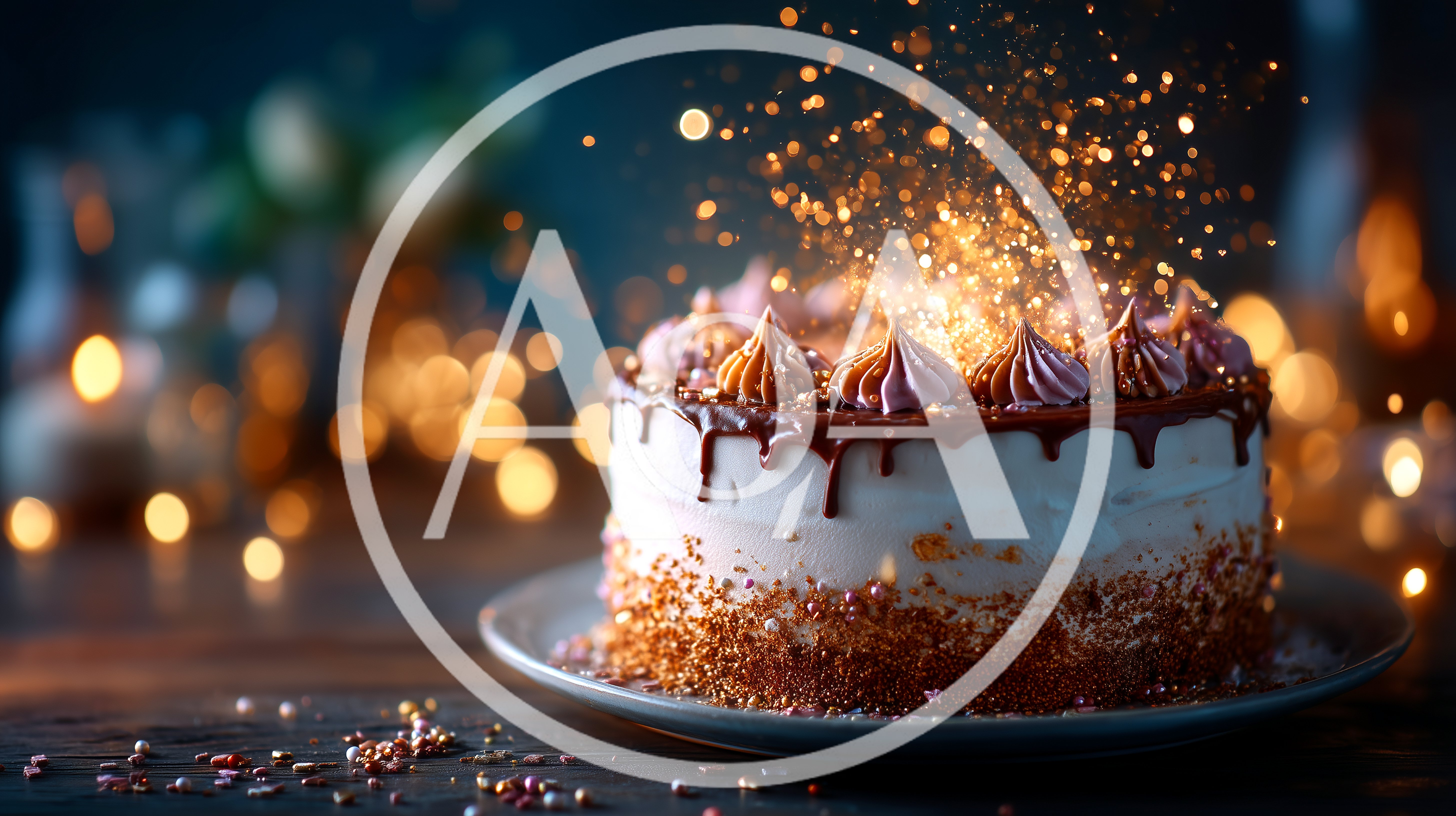 Celebratory Cake With Sparkling Gold Glitter Effects