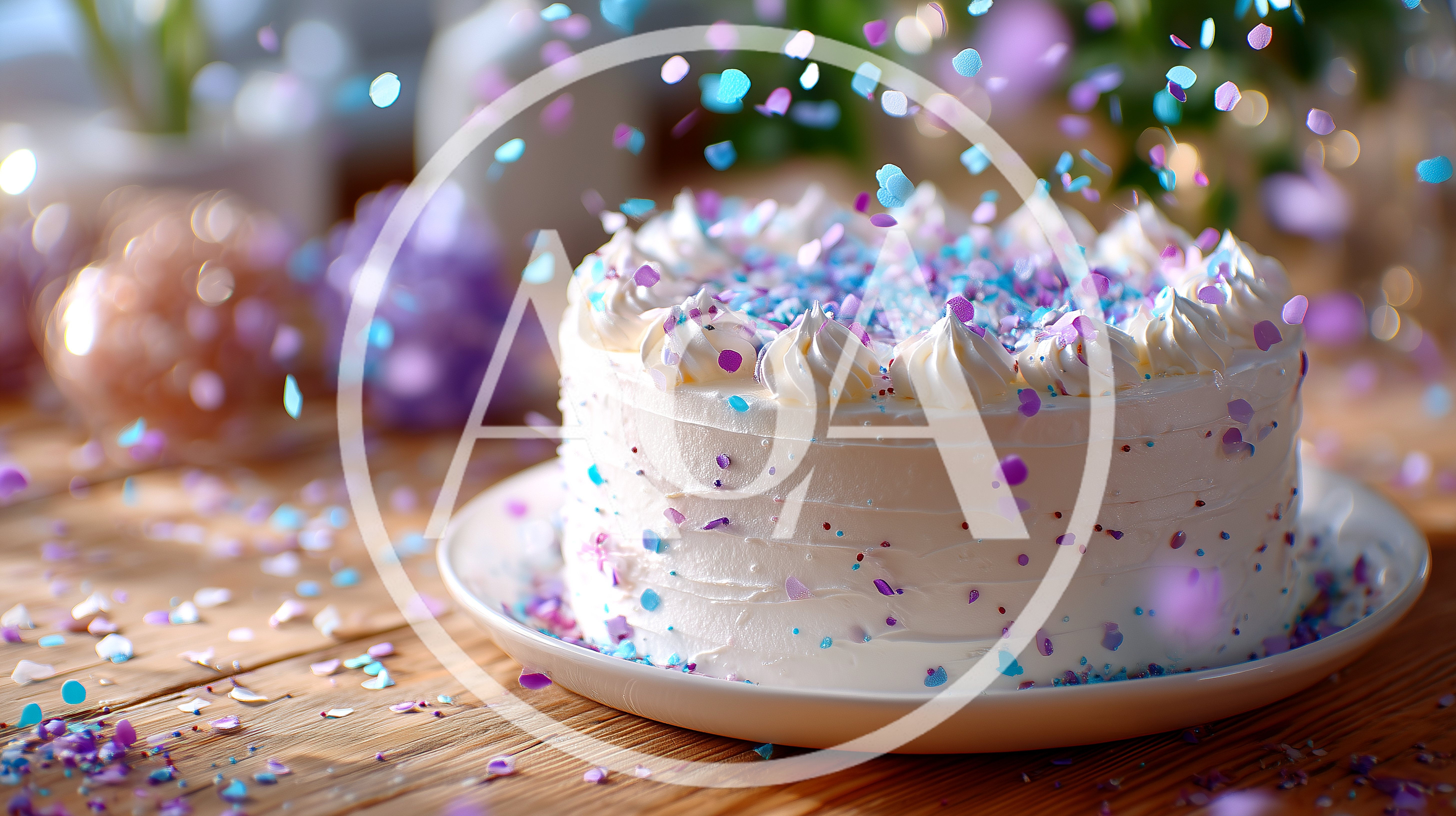 White Frosted Cake With Blue And Purple Sprinkles