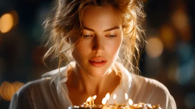 Young Woman Making A Wish Over Birthday Cake
