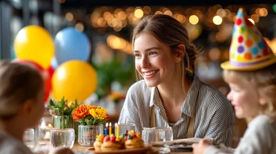 Young Woman Celebrating Birthday With Children