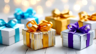 Assorted Gift Boxes With Colorful Ribbons