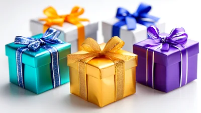 Five Colorful Gift Boxes With Ribbons