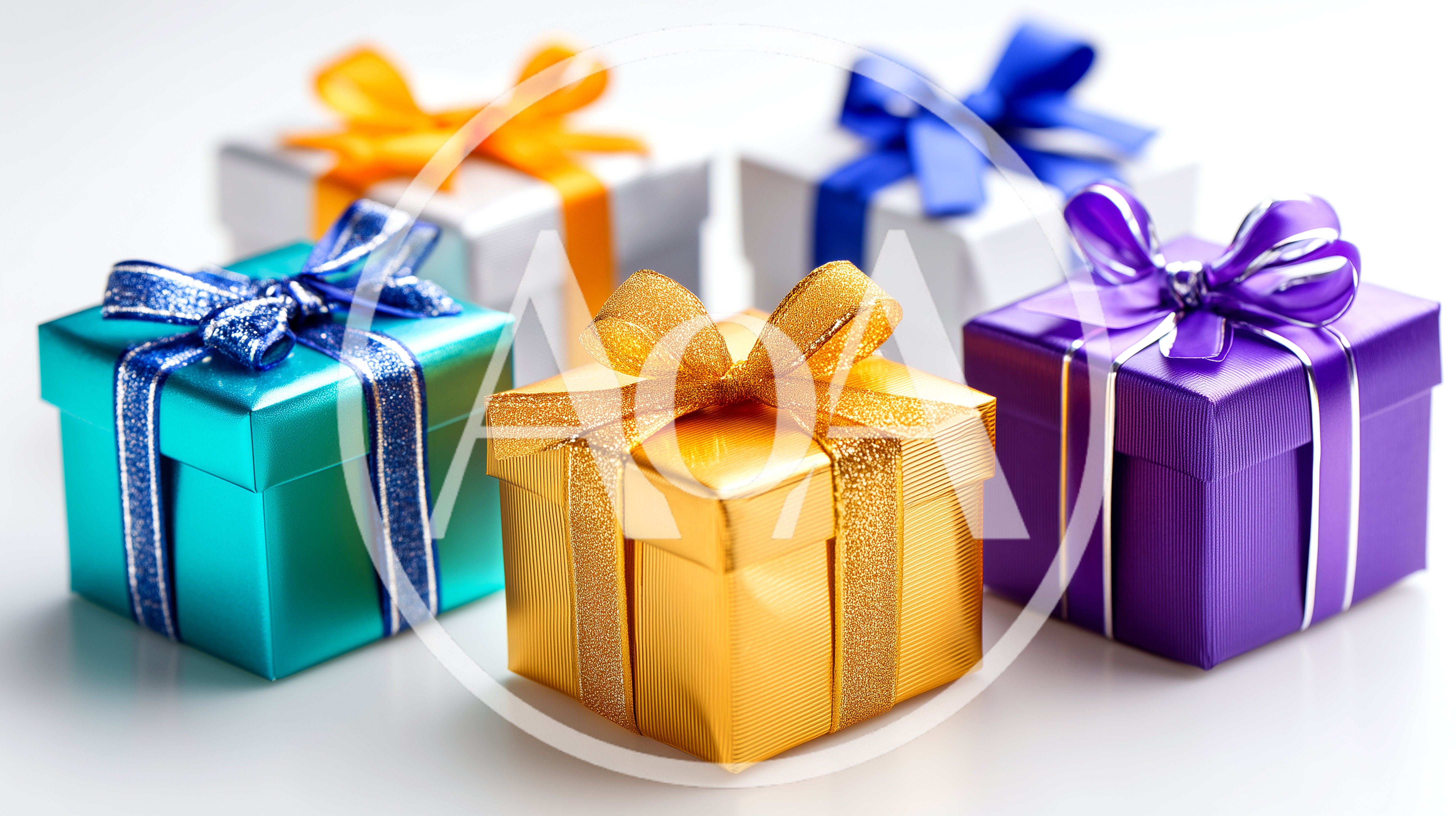 Five Colorful Gift Boxes With Ribbons