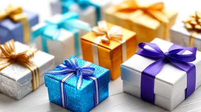 Assorted Colorful Gift Boxes With Ribbons