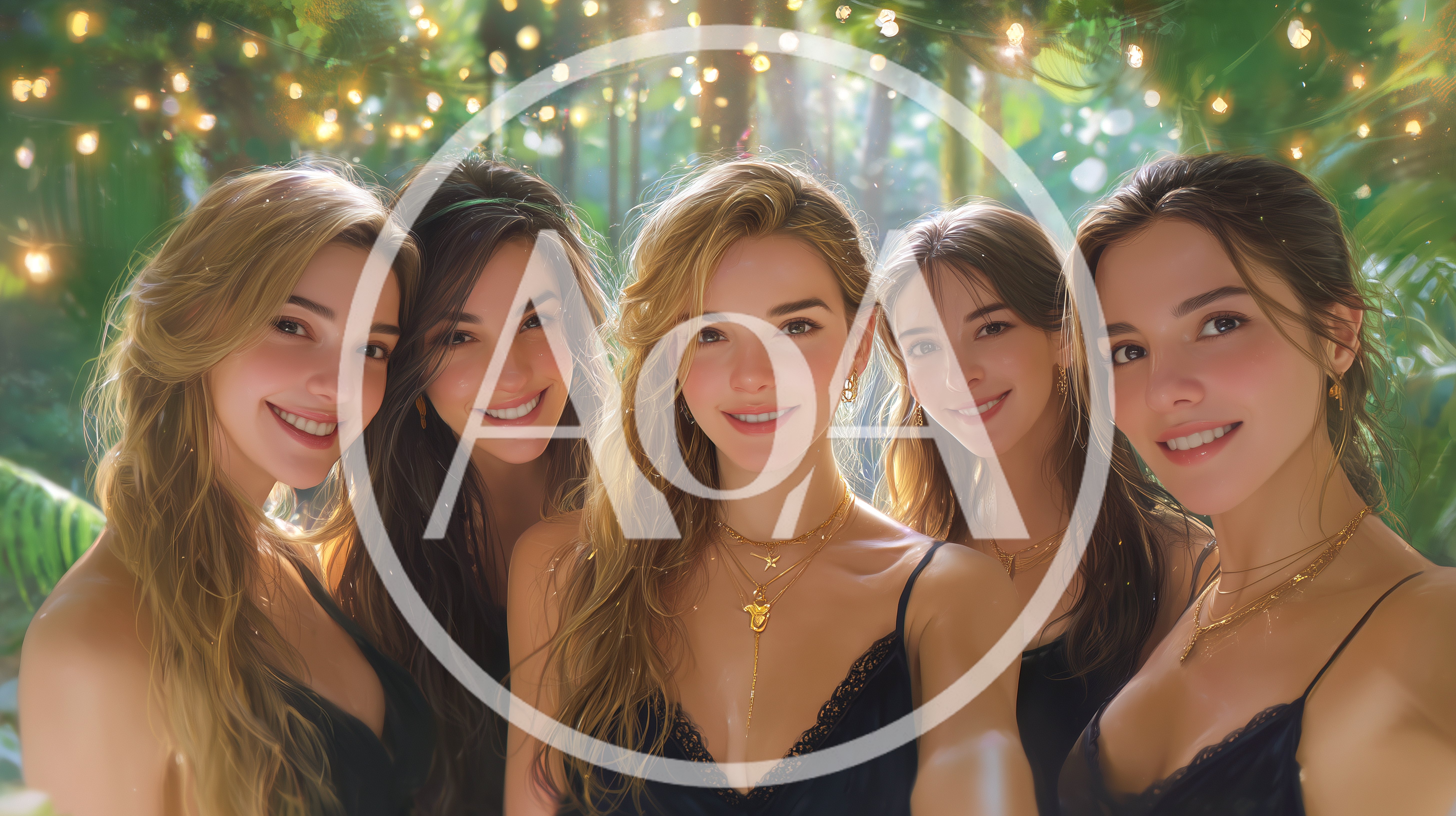 Group of Five Young Women Taking a Selfie