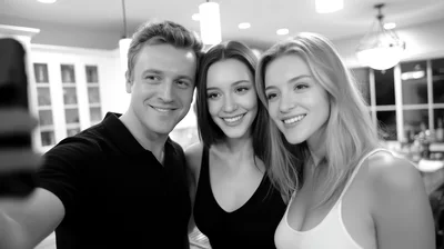 Three Friends Taking A Selfie In A Kitchen