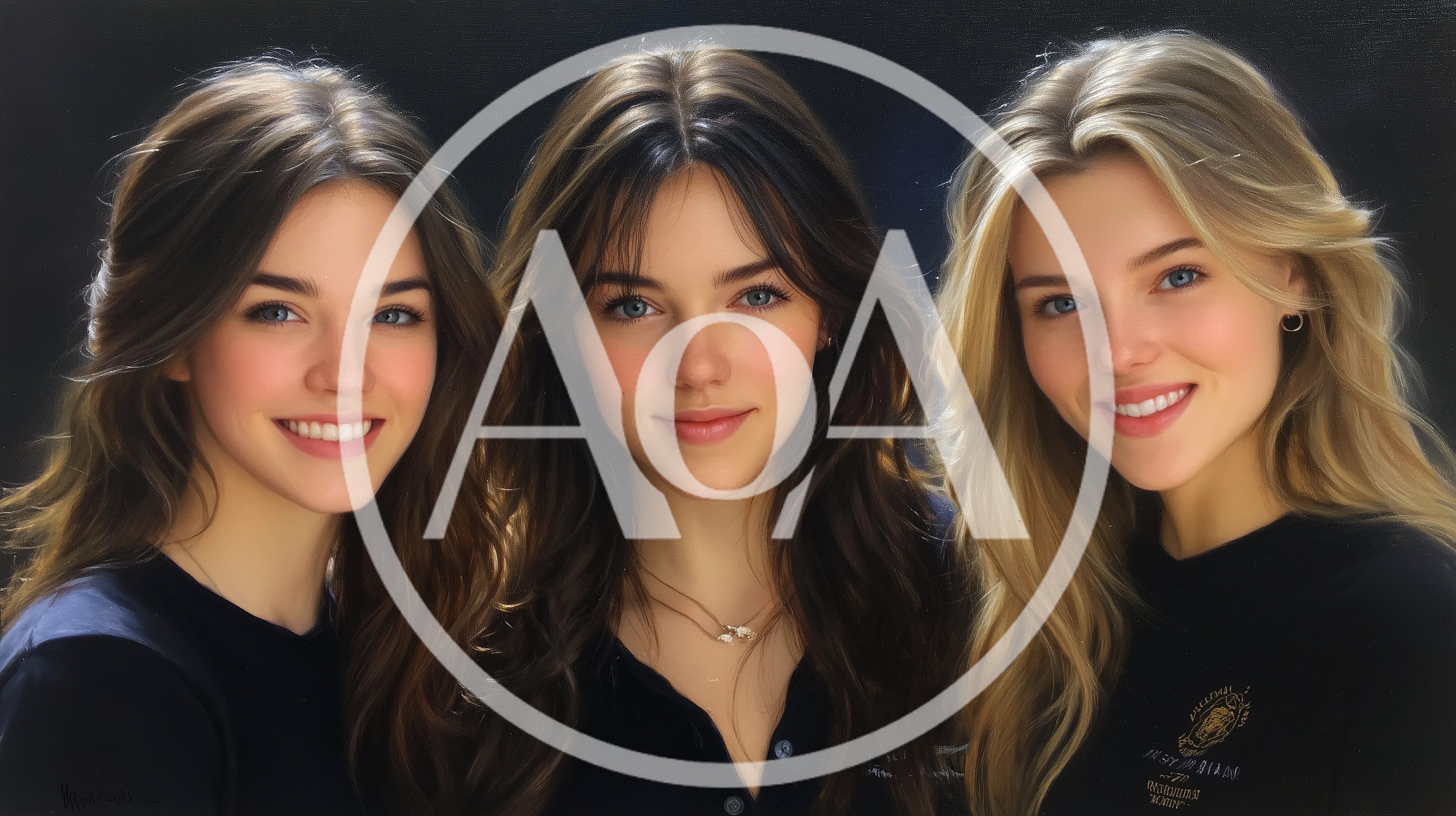 Three Young Women Smiling Together In Studio Portrait