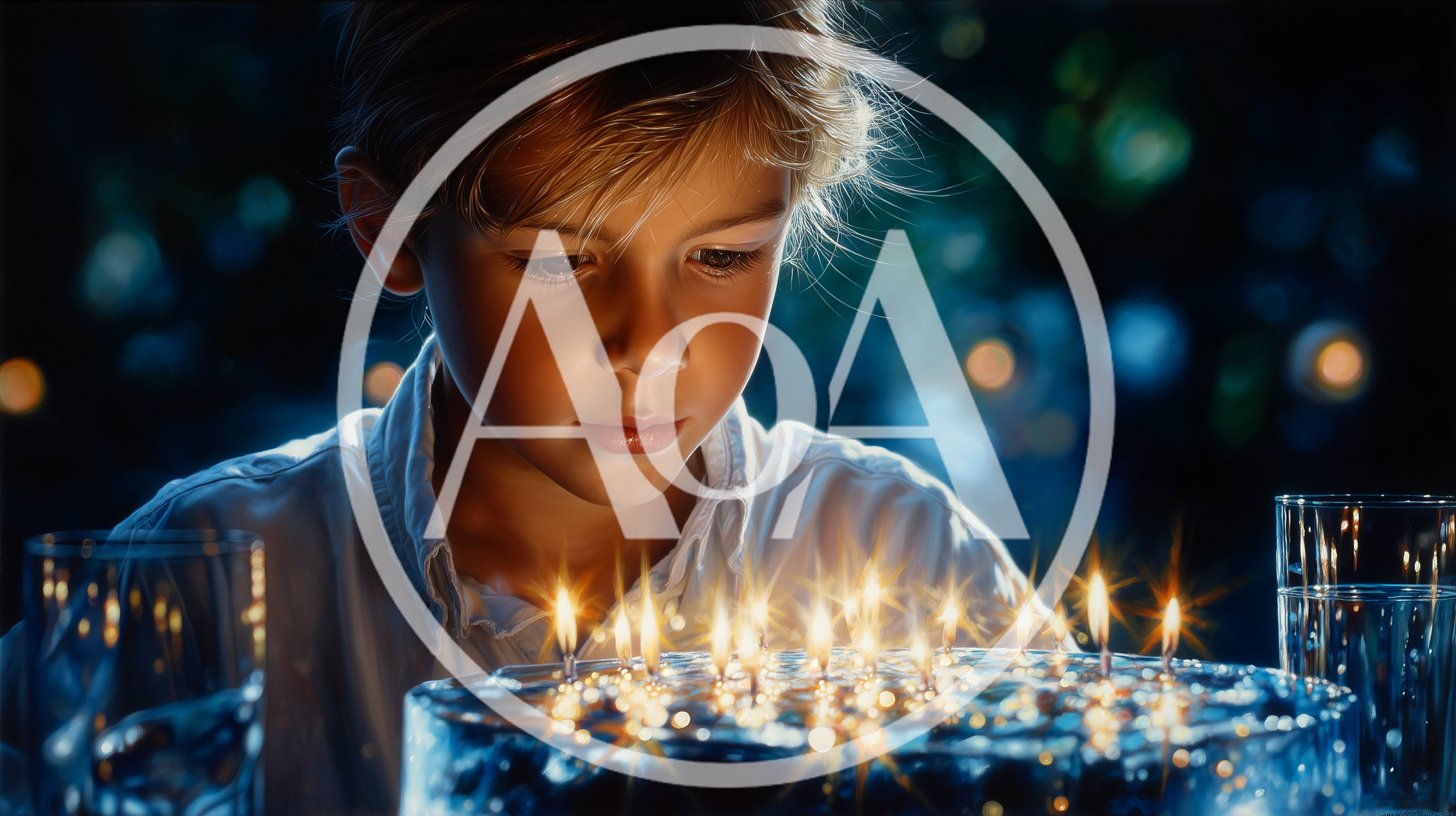 Young Boy Making A Wish On Birthday Cake