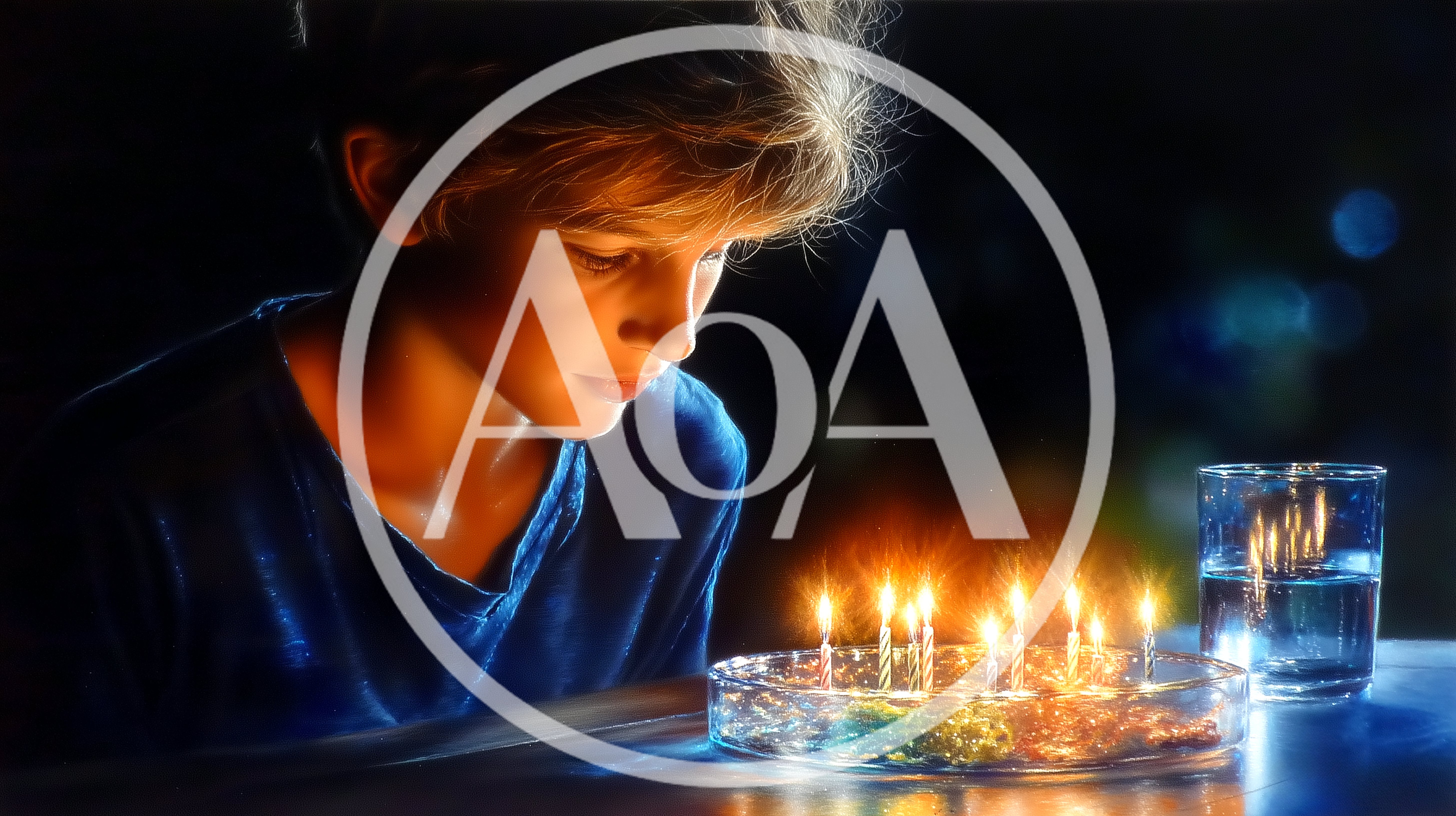 Young Boy Making A Birthday Wish With Lit Candles